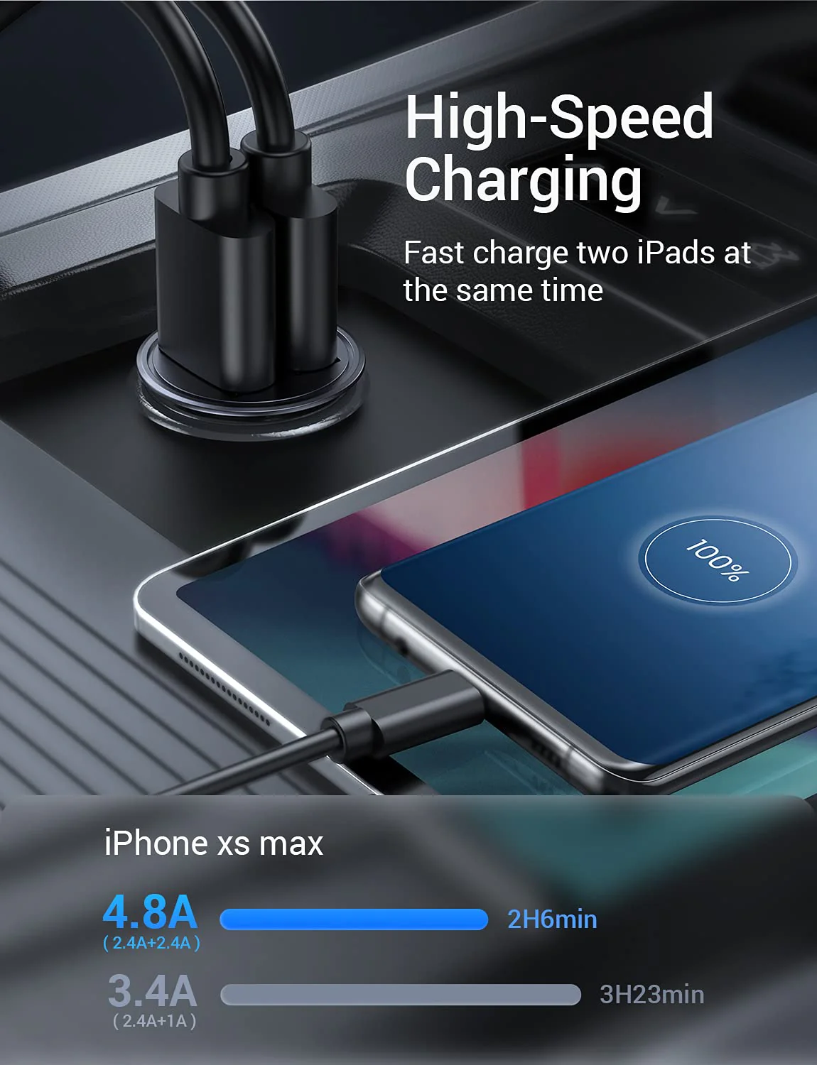 Car Charger, AINOPE 4.8A All Metal Car Charger Adapter Mini Flush Fit USB Car Charger Dual Port Charging Compatible with iPhone 12/11 pro/XR/x/7/6s, iPad Air 2/Mini 3, Note 9/Galaxy S10/S9/S8-Black Black - Image 4