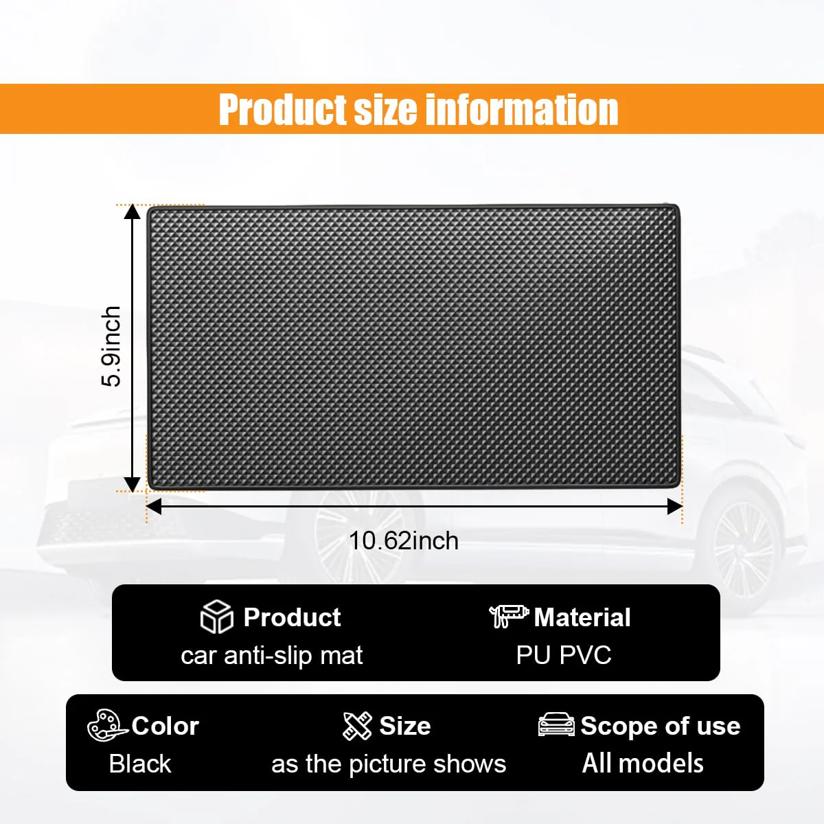 Car Dashboard Anti-Slip Mat, 10.6"×5.9" Universal Car Dash Sticky Rubber Mat, Multifunctional Non-Slip Adhesive Pad Auto Dash Gripping Mat for Cell Phones, Keys, Coins, Sunglasses (Grid) Grid - Image 2