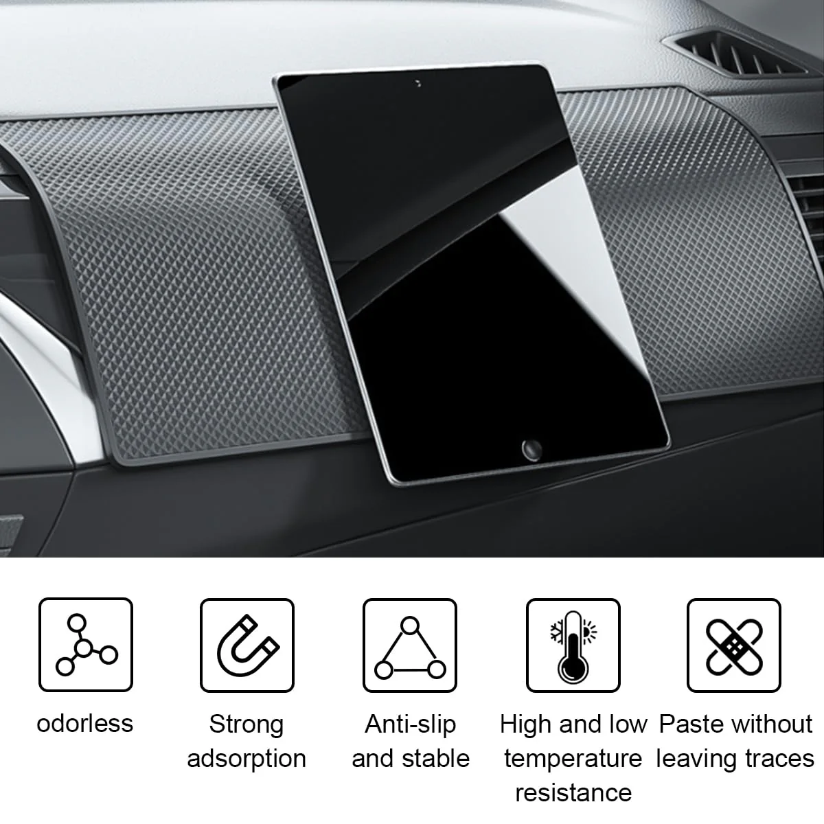 Car Dashboard Anti-Slip Mat, 10.6"×5.9" Universal Car Dash Sticky Rubber Mat, Multifunctional Non-Slip Adhesive Pad Auto Dash Gripping Mat for Cell Phones, Keys, Coins, Sunglasses (Grid) Grid - Image 4