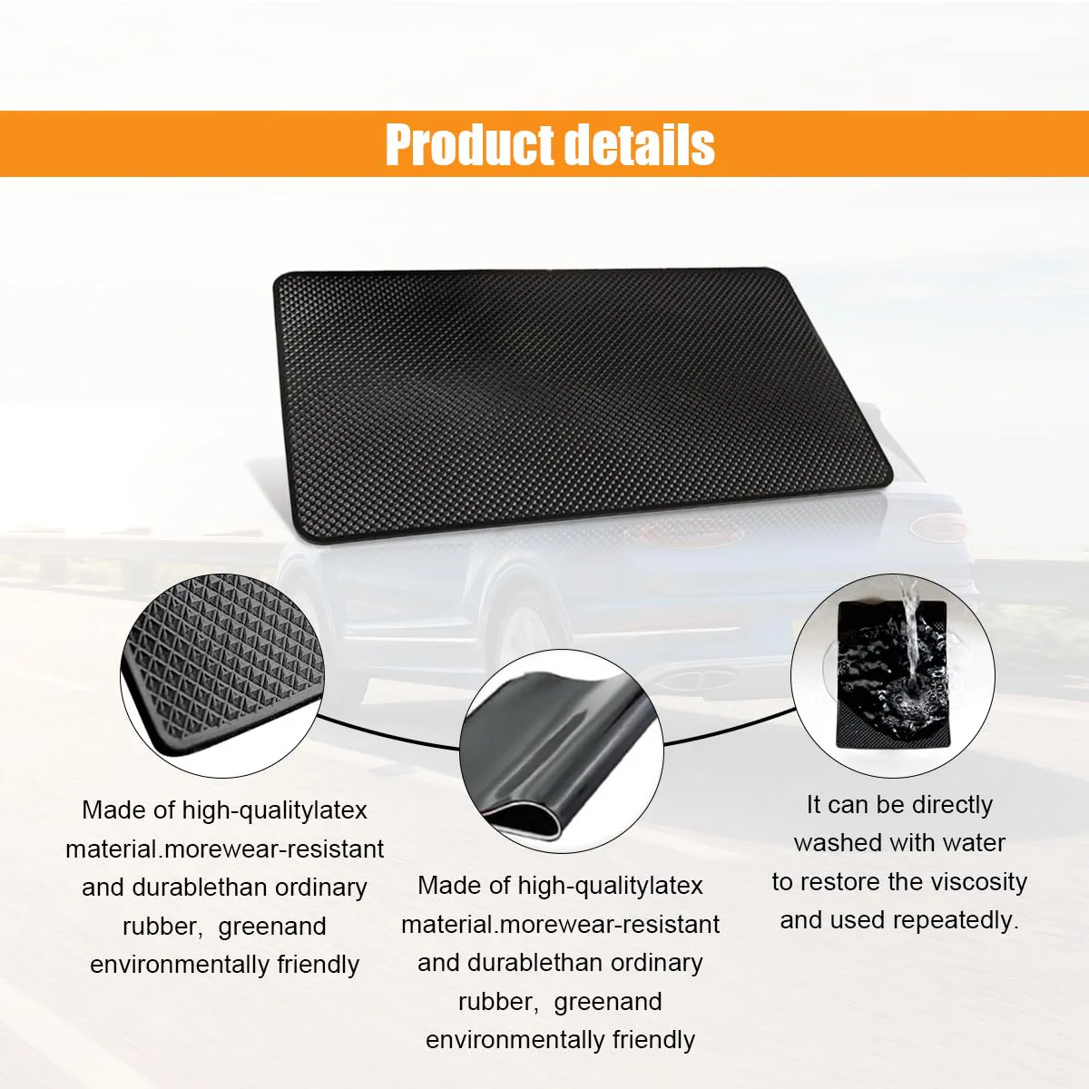 Car Dashboard Anti-Slip Mat, 10.6"×5.9" Universal Car Dash Sticky Rubber Mat, Multifunctional Non-Slip Adhesive Pad Auto Dash Gripping Mat for Cell Phones, Keys, Coins, Sunglasses (Grid) Grid - Image 5