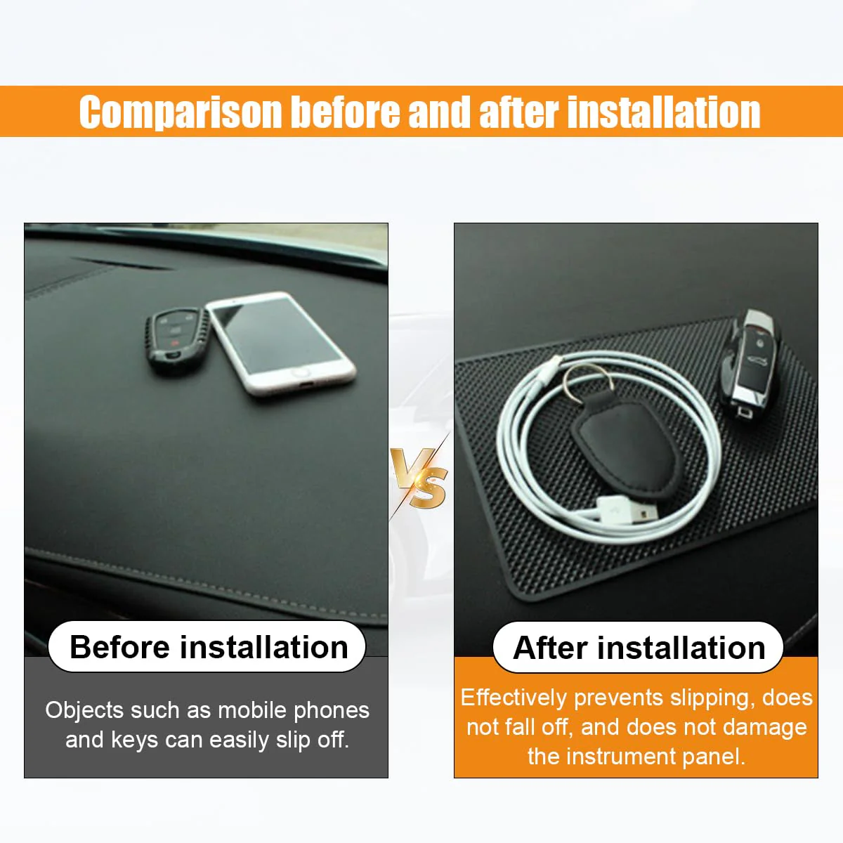 Car Dashboard Anti-Slip Mat, 10.6"×5.9" Universal Car Dash Sticky Rubber Mat, Multifunctional Non-Slip Adhesive Pad Auto Dash Gripping Mat for Cell Phones, Keys, Coins, Sunglasses (Grid) Grid - Image 6