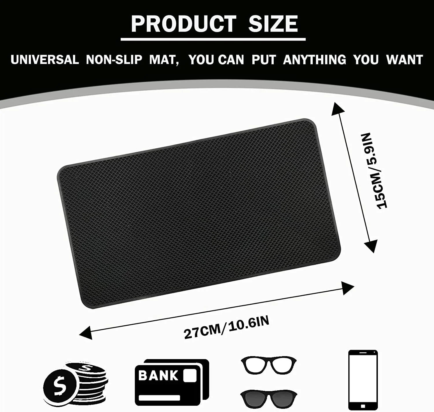 Car Dashboard Anti-Slip Mat, 10.6" x 5.9" Universal PVC Sticky Adhesive Pad for Auto, Multifunctional Vehicle Dash Strong Gripping Pad for Cell Phones Sunglasses Keys Coins Cell Phone Automobile Pads - Image 2