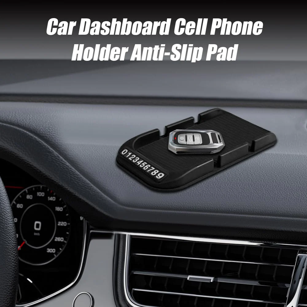 Car Dashboard Cell Phone Holder, Dash Board Cover Mat, Silicone Anti-Slip Pad Mat with Number Plate for Placing Phone Keychains, Car Accessories Interior Universal for Most Cars Black - Image 3