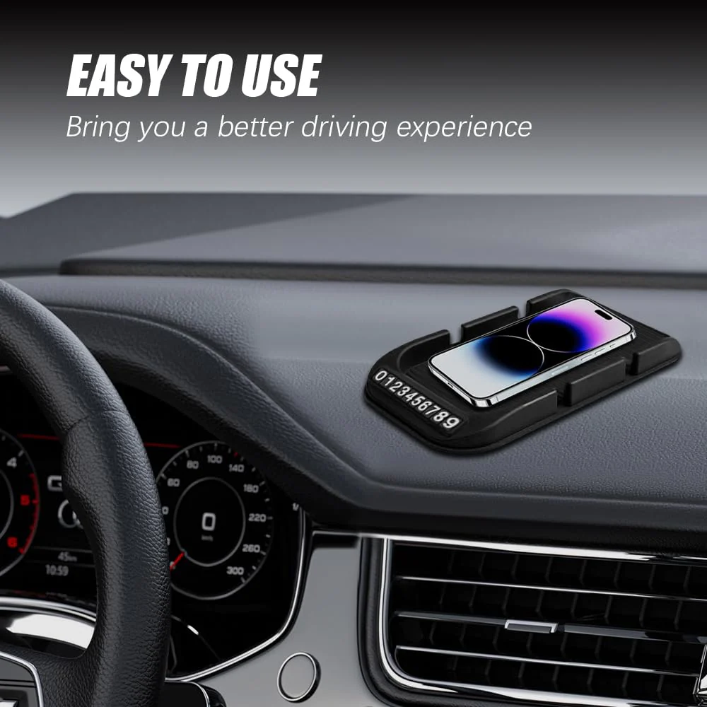 Car Dashboard Cell Phone Holder, Dash Board Cover Mat, Silicone Anti-Slip Pad Mat with Number Plate for Placing Phone Keychains, Car Accessories Interior Universal for Most Cars Black - Image 6