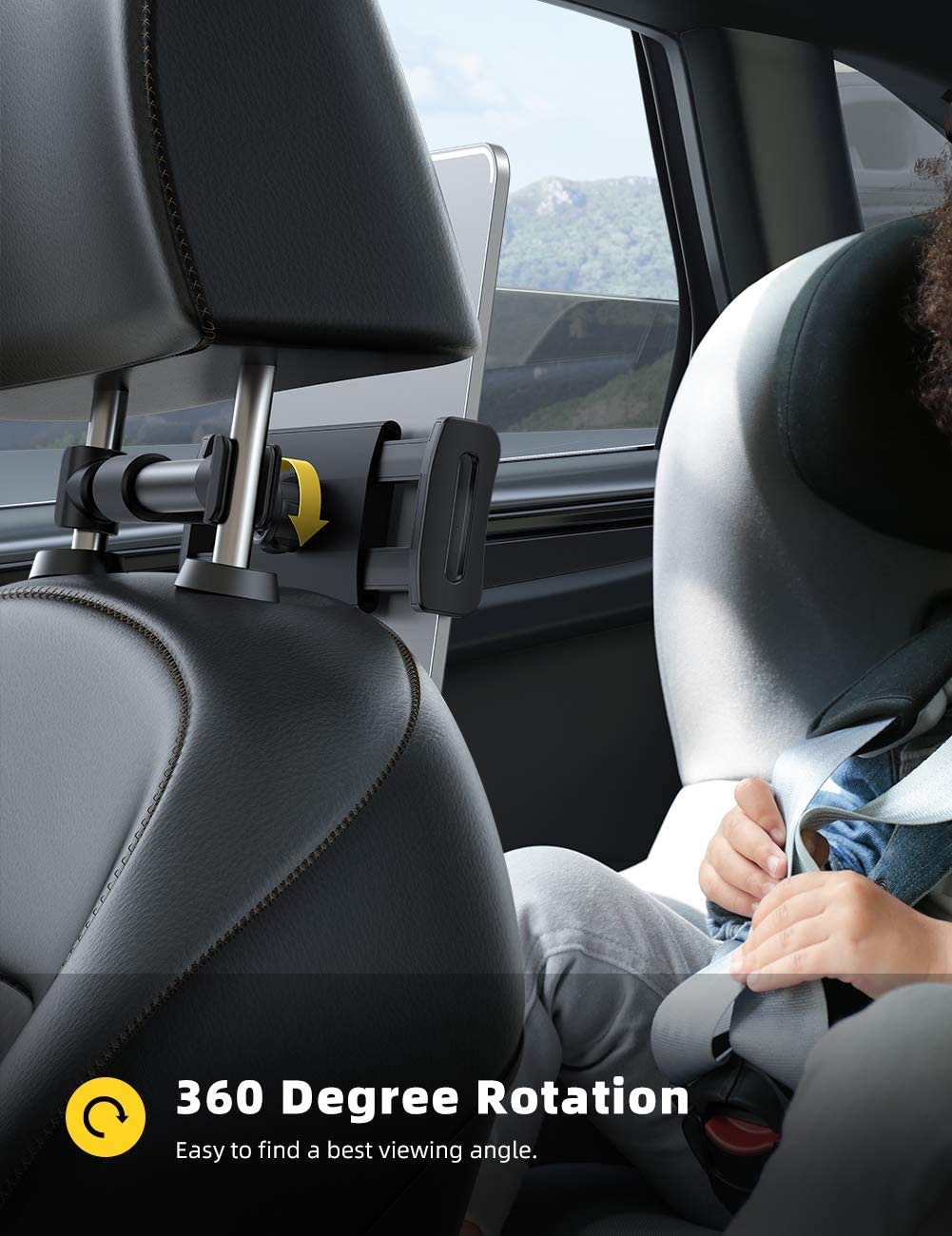 Car Headrest Mount, Lamicall Tablet Headrest Holder - Stand Cradle Compatible with Devices Such as iPad Pro Air Mini, Galaxy Tabs, Other 4.7 -10.5" Cellphones and Tablets - Black - Image 2