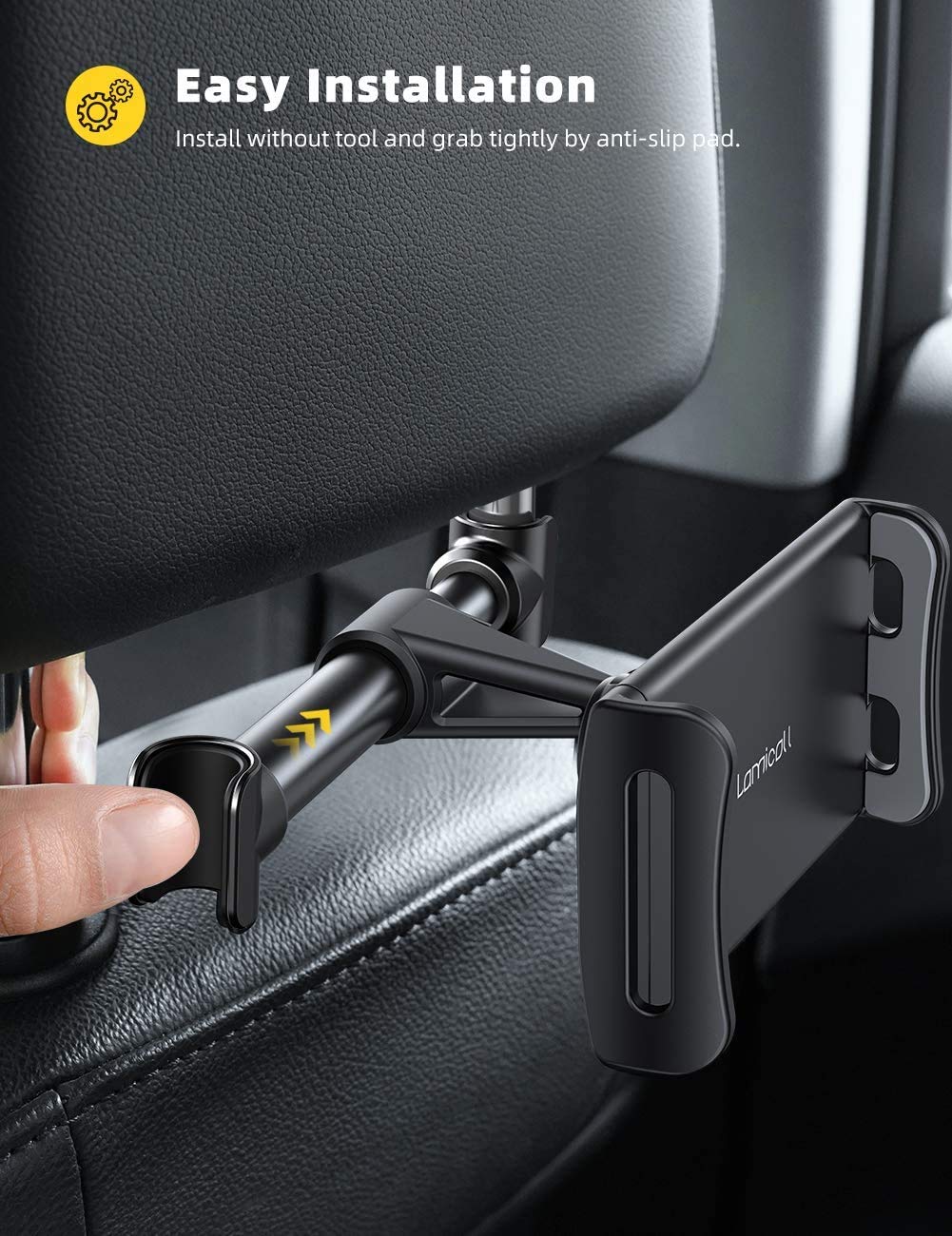 Car Headrest Mount, Lamicall Tablet Headrest Holder - Stand Cradle Compatible with Devices Such as iPad Pro Air Mini, Galaxy Tabs, Other 4.7 -10.5" Cellphones and Tablets - Black - Image 3