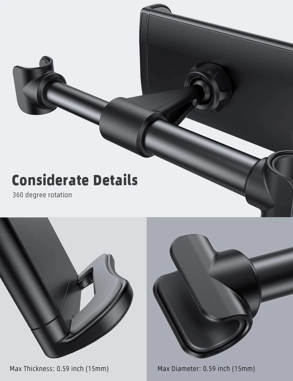 Car Headrest Mount, Lamicall Tablet Headrest Holder - Stand Cradle Compatible with Devices Such as iPad Pro Air Mini, Galaxy Tabs, Other 4.7 -10.5" Cellphones and Tablets - Black - Image 5