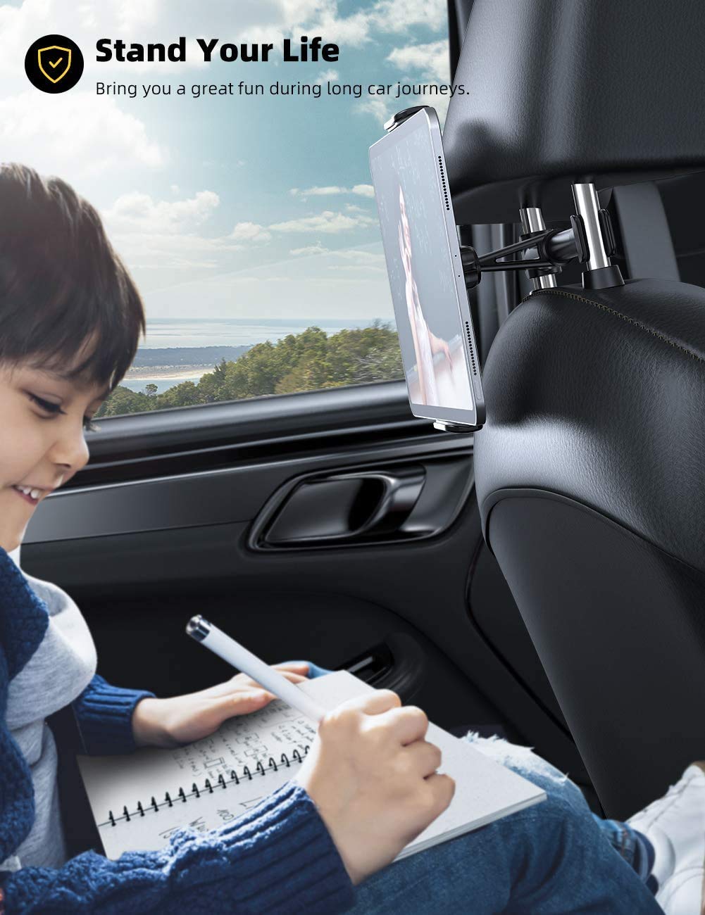 Car Headrest Mount, Lamicall Tablet Headrest Holder - Stand Cradle Compatible with Devices Such as iPad Pro Air Mini, Galaxy Tabs, Other 4.7 -10.5" Cellphones and Tablets - Black - Image 6