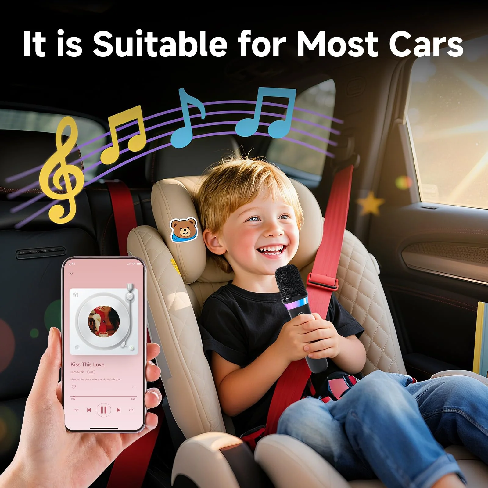 Car Karaoke Microphone,Dual Handheld Rechargeable Mic with 3.5mm Aux in and Out Receiver,Volume Control Karaoke Microphone for Singing, Speech, Home Party, YouTube/Tiktok(Black) - Image 2
