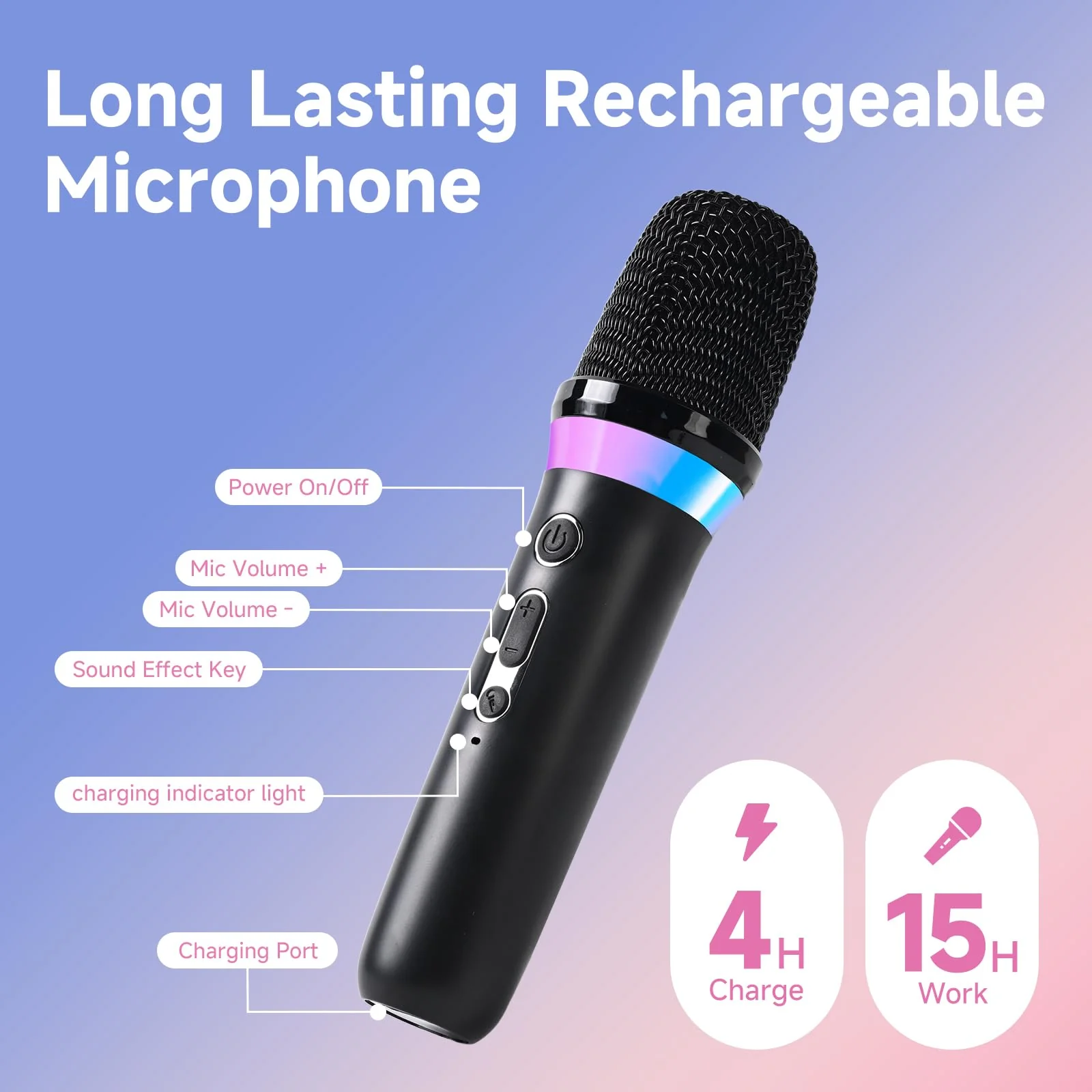 Car Karaoke Microphone,Dual Handheld Rechargeable Mic with 3.5mm Aux in and Out Receiver,Volume Control Karaoke Microphone for Singing, Speech, Home Party, YouTube/Tiktok(Black) - Image 5