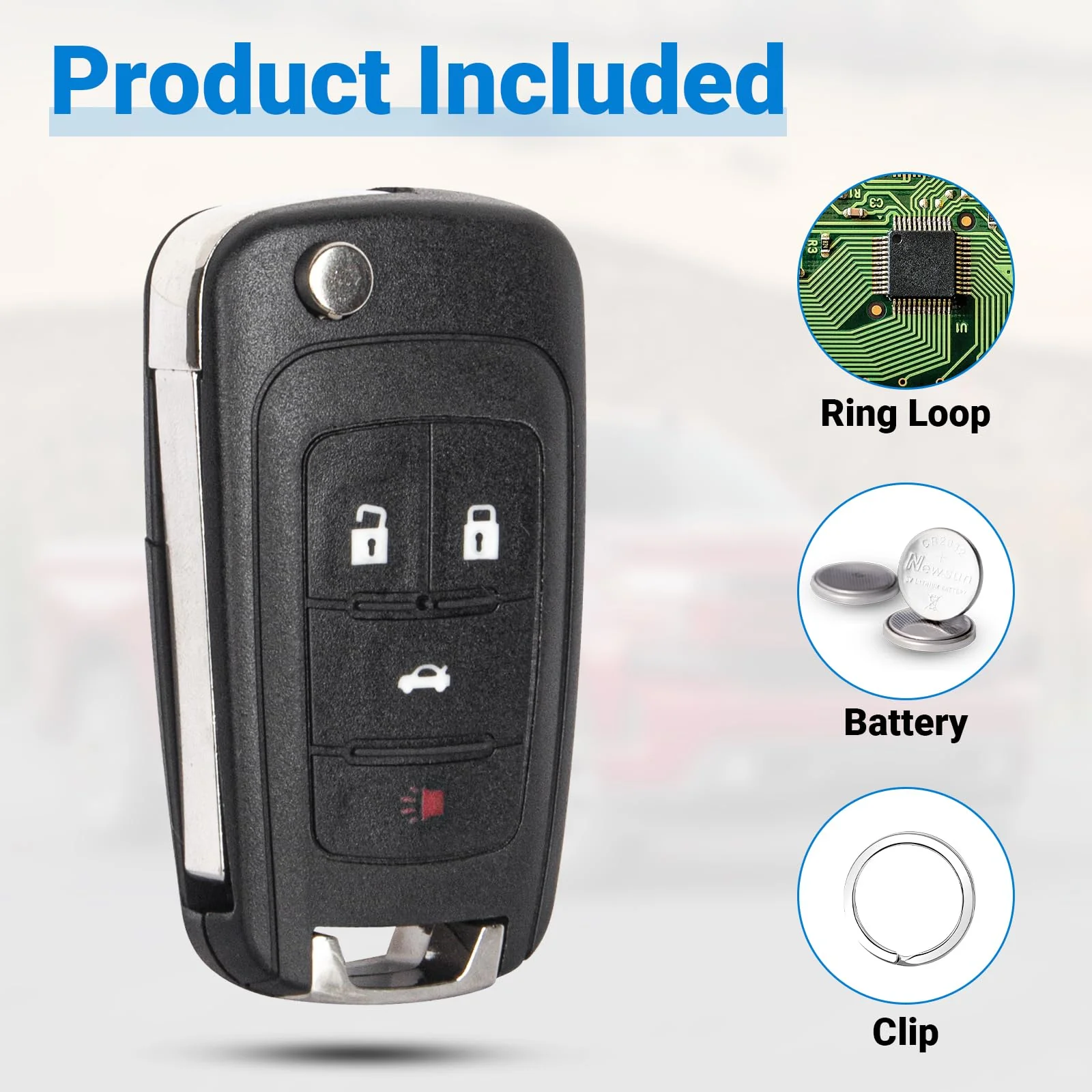 Car Key Fob Keyless Entry Remote Flip Replacement for 2010-2019 Chevy Cruze Camaro Impala Equinox Malibu Sonic/GMC Terrain/Buick Lacrosse Regal Verano Encore Car Key Replacement for OHT01060512 4-Btn 1 Pack - Image 7