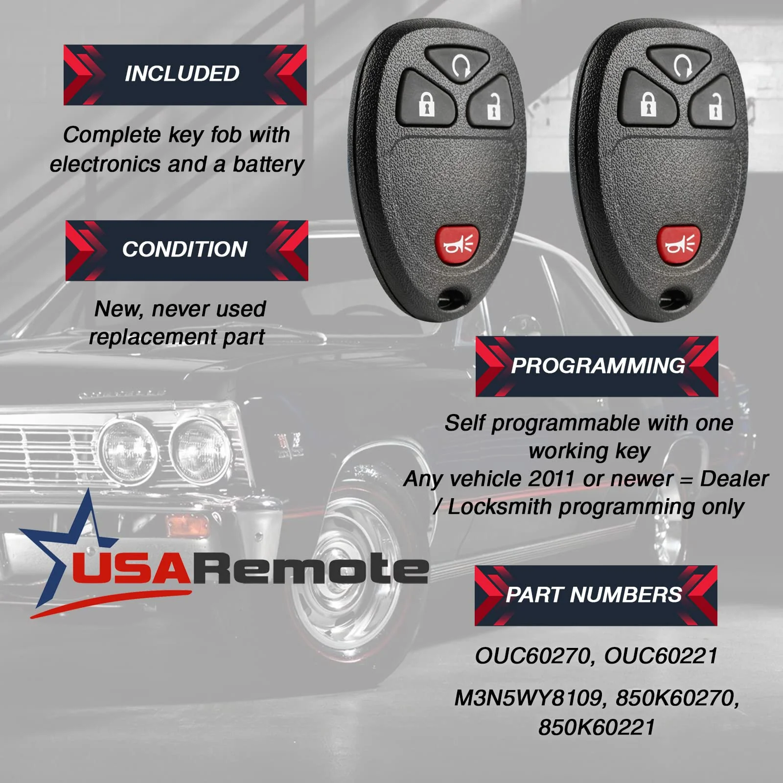 Car Key Fob Keyless Entry Remote with Ignition Key fits Chevy Silverado Avalanche Traverse / GMC Sierra Acadia / Pontiac Torrent / Suzuki XL-7, Set of 2 g-421 46-key [2] - Image 3