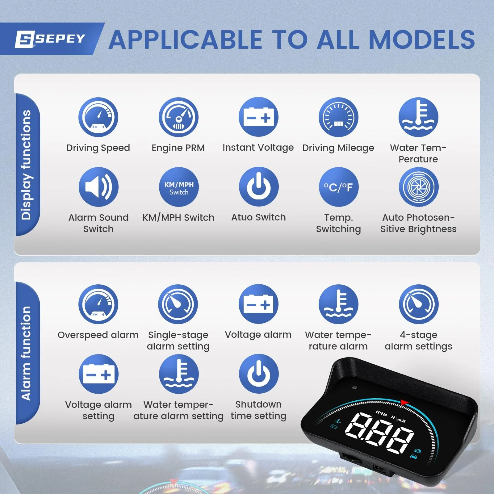 Car OBD2 HUD Head Up Display Gauge Speedometer MPH KMH RPM Warning Alarm Meter - Image 2