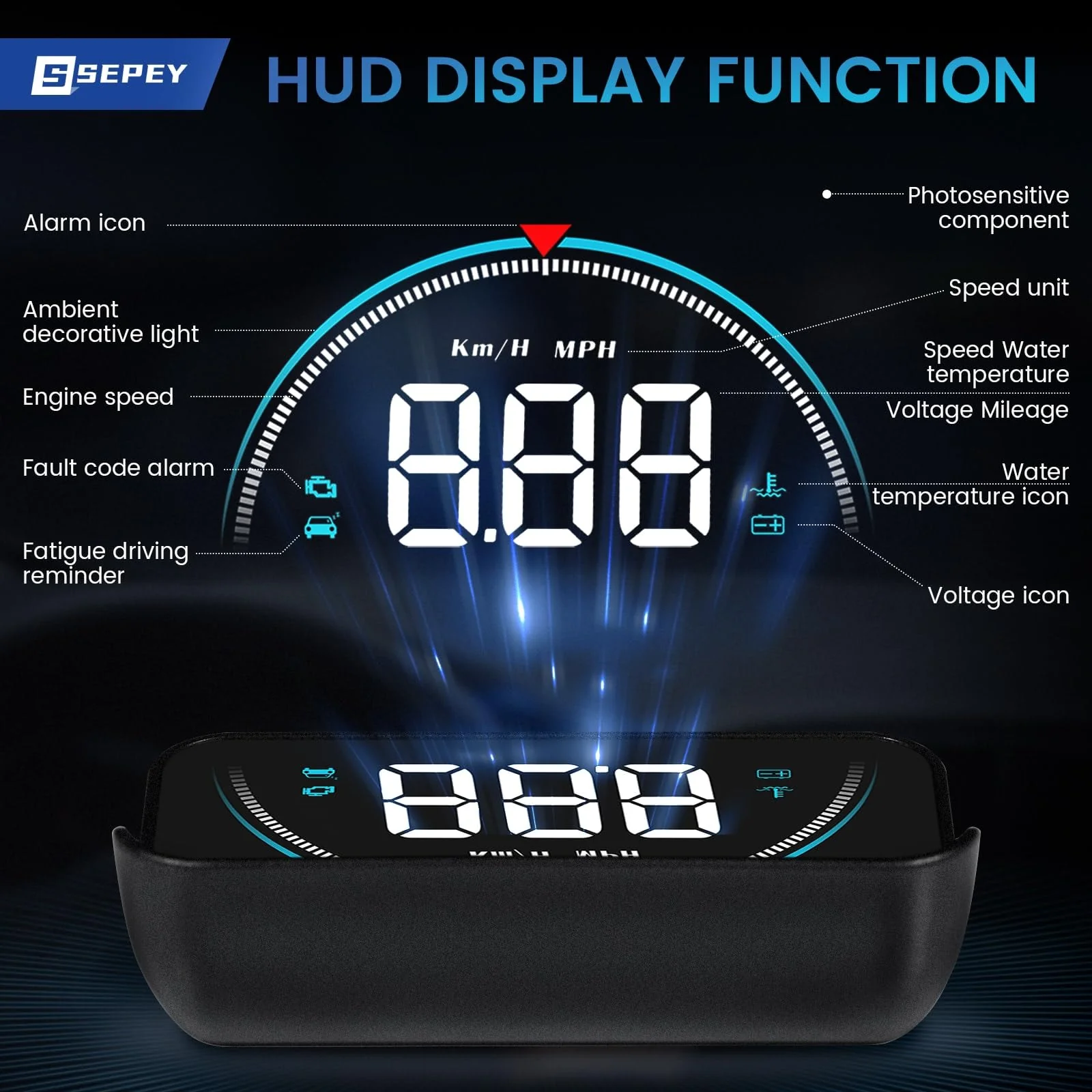 Car OBD2 HUD Head Up Display Gauge Speedometer MPH KMH RPM Warning Alarm Meter - Image 4