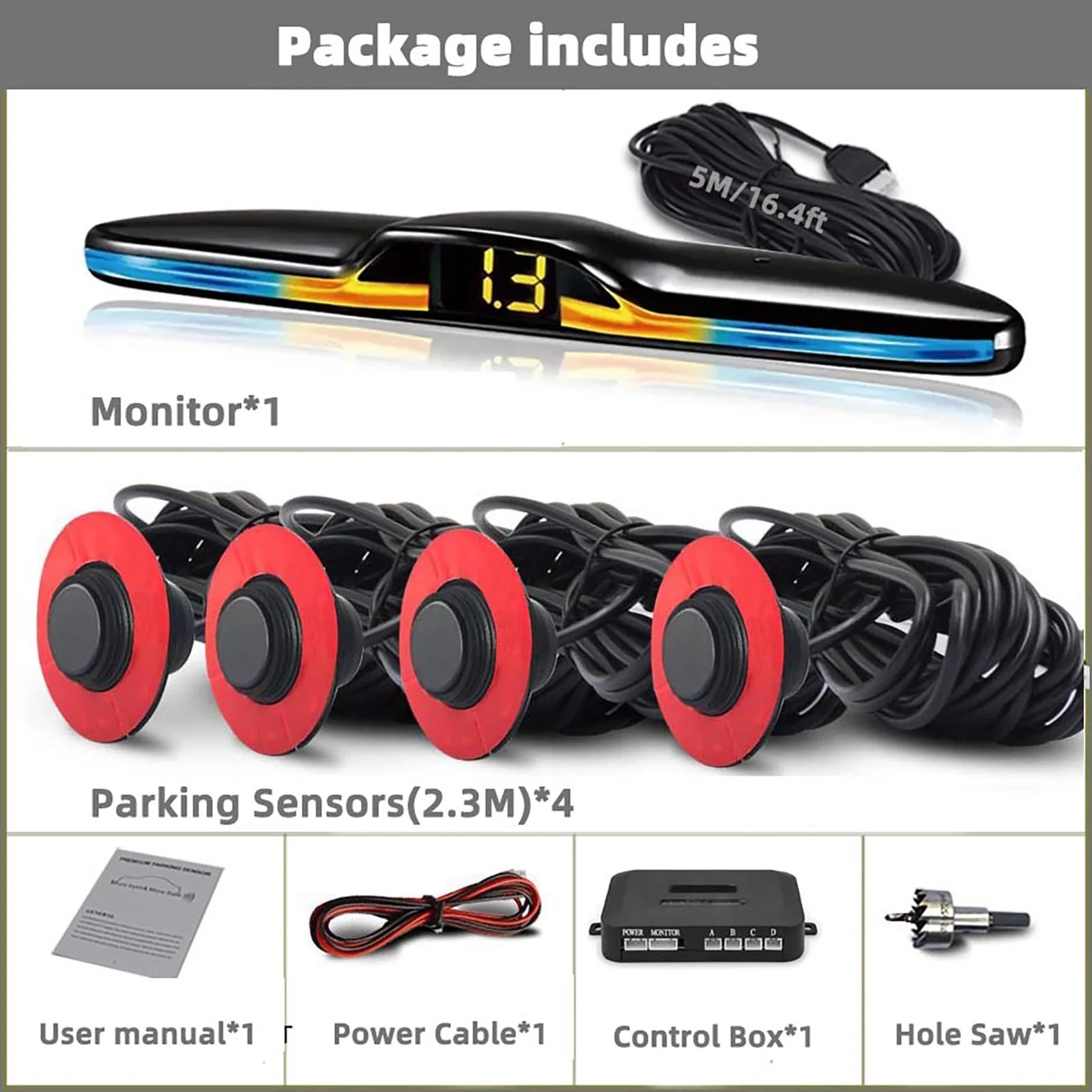 Car Parktronic Parking Built-in Plane Sensors Rear Reversing Radars System with 4 Sensors LED Light Distance Display Warning Buzzer Distance Detection Matte Black - Image 2