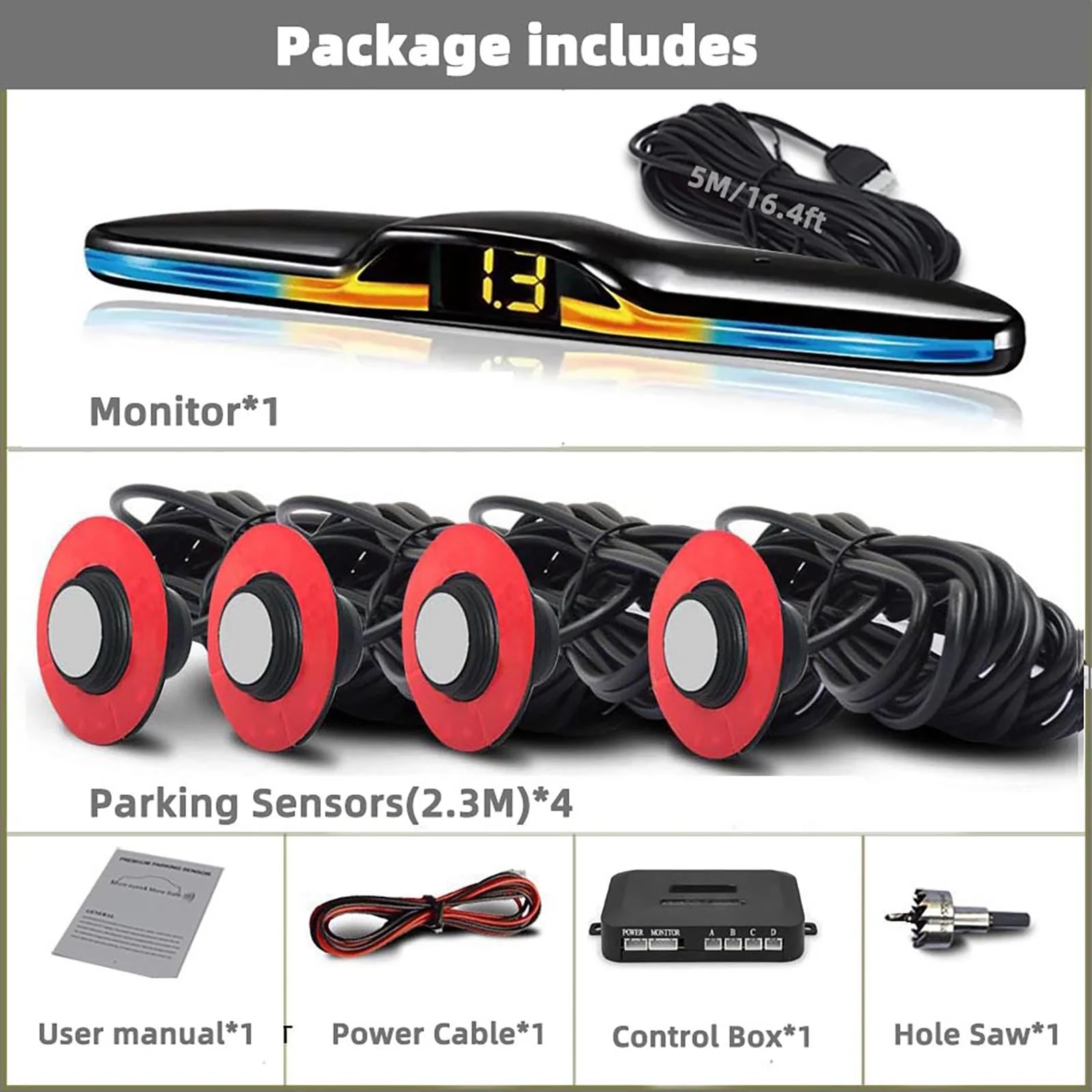 Car Parktronic Parking Built-in Plane Sensors Rear Reversing Radars System with 4 Sensors LED Light Distance Display Warning Buzzer Distance Detection… Silvery - Image 2