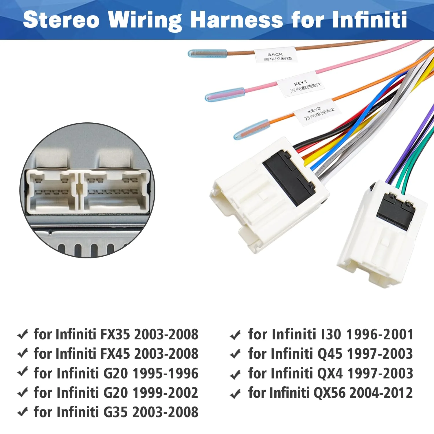 Car Radio Wiring Harness Compatible with Nissan Maxima Altima Pathfinder Frontier Xterra Titan Armada Infiniti Stereo Wire Connector Adapter Plug Cable - Image 3
