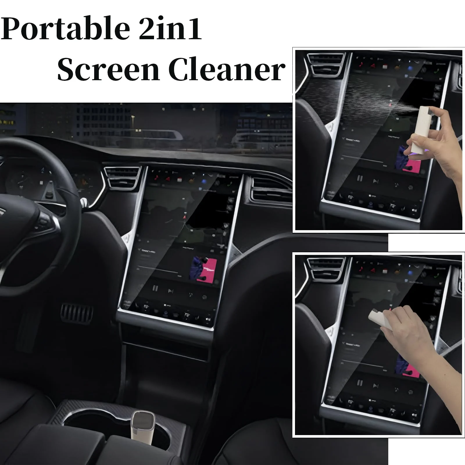 Car Screen Cleaner Spray and Wipe, Hatstart Touchscreen Wiper for MacBook Display iPad iPhone, Finger Print Eraser for Screens and Cleaning Accessories for Mac Laptop Cell Phone Computer Monitor TV Black White Grey - Image 3