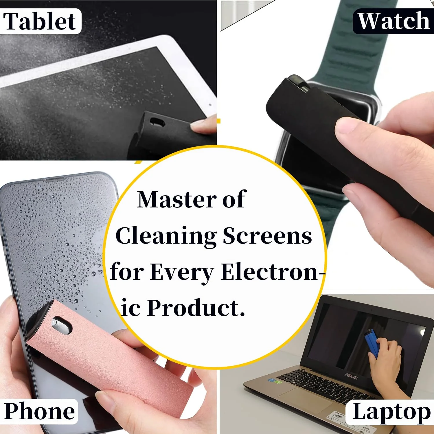 Car Screen Cleaner Spray and Wipe, Hatstart Touchscreen Wiper for MacBook Display iPad iPhone, Finger Print Eraser for Screens and Cleaning Accessories for Mac Laptop Cell Phone Computer Monitor TV Black White Grey - Image 4