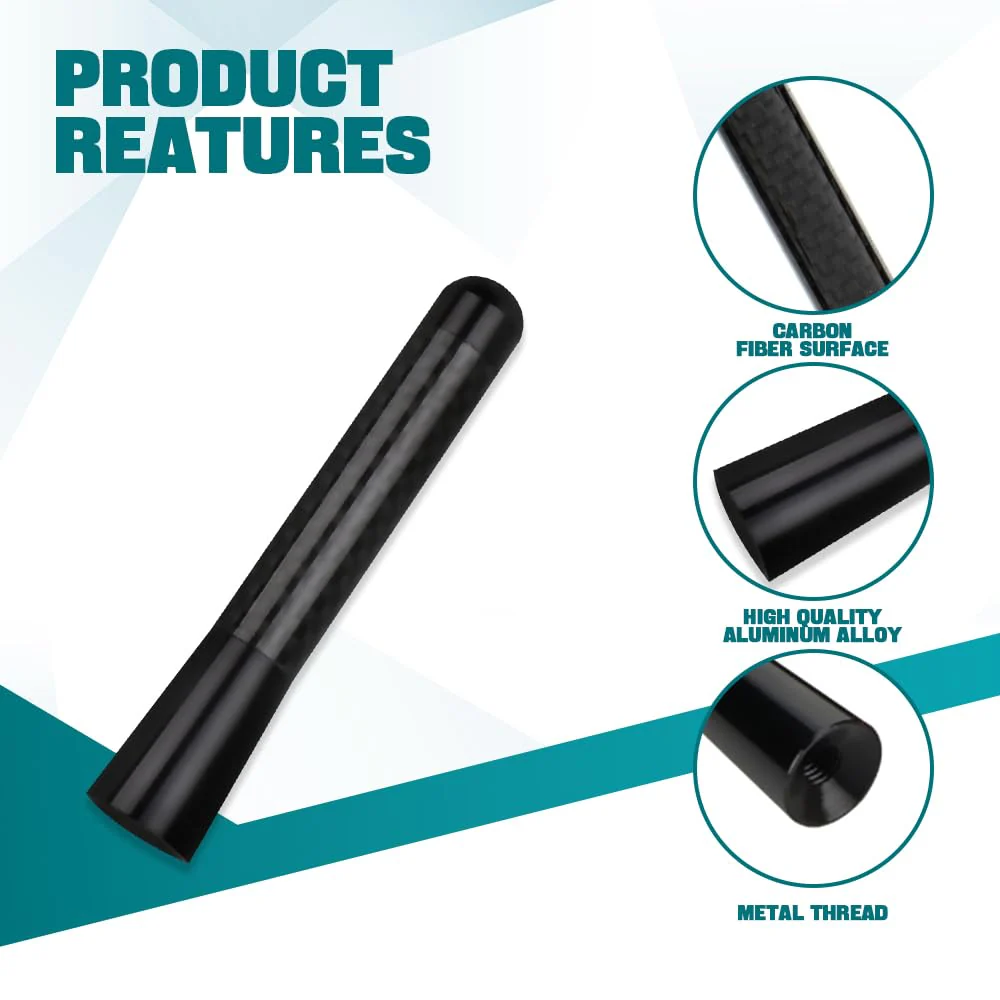 Car Short Antenna, 3.14" Car Stubby Antenna, Carbon Fiber Mini Car Antenna with Aluminum Alloy Threading, Car Accessories Universal Car Antenna Replacement for AM/FM Radio Reception (Black) Black 8cm - Image 3