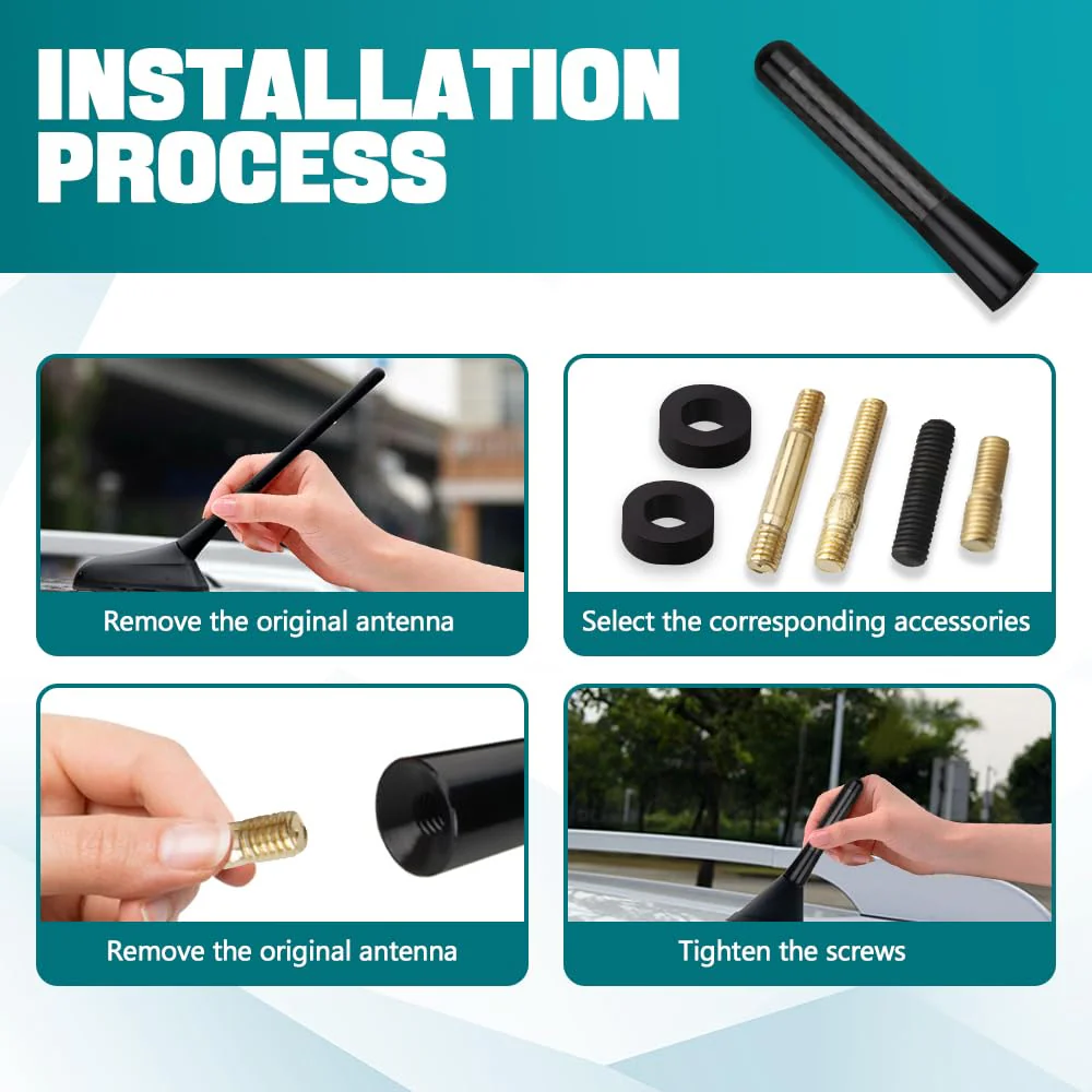 Car Short Antenna, 3.14" Car Stubby Antenna, Carbon Fiber Mini Car Antenna with Aluminum Alloy Threading, Car Accessories Universal Car Antenna Replacement for AM/FM Radio Reception (Black) Black 8cm - Image 4