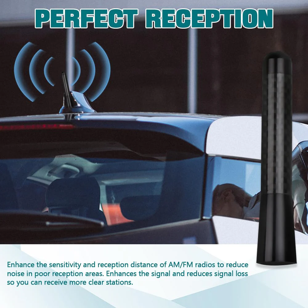 Car Short Antenna, 3.14" Car Stubby Antenna, Carbon Fiber Mini Car Antenna with Aluminum Alloy Threading, Car Accessories Universal Car Antenna Replacement for AM/FM Radio Reception (Black) Black 8cm - Image 5