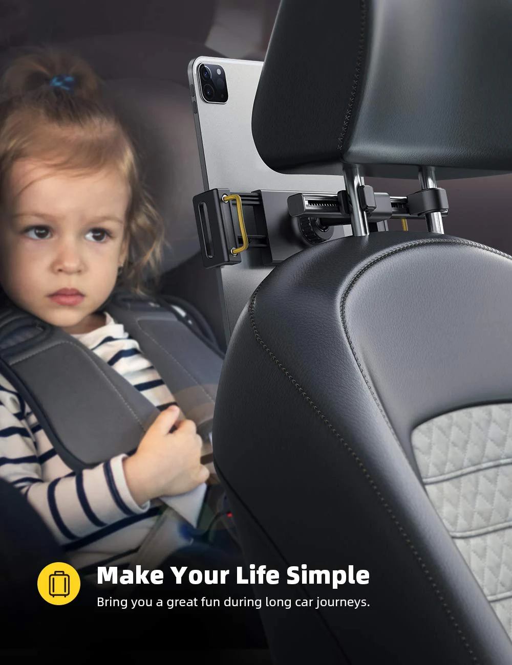 Car Tablet Holder, Headrest Tablet Mount - Lamicall Headrest Stand Cradle Compatible with Devices Such as iPad Pro Air Mini, Galaxy Tabs, Other 4.7 -12.9" Cell Phones and Tablets - Black - Image 2