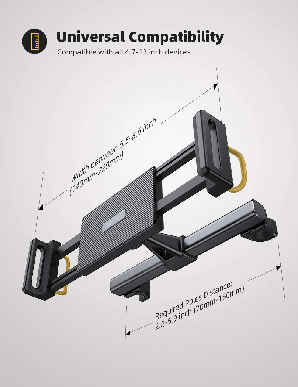 Car Tablet Holder, Headrest Tablet Mount - Lamicall Headrest Stand Cradle Compatible with Devices Such as iPad Pro Air Mini, Galaxy Tabs, Other 4.7 -12.9" Cell Phones and Tablets - Black - Image 5