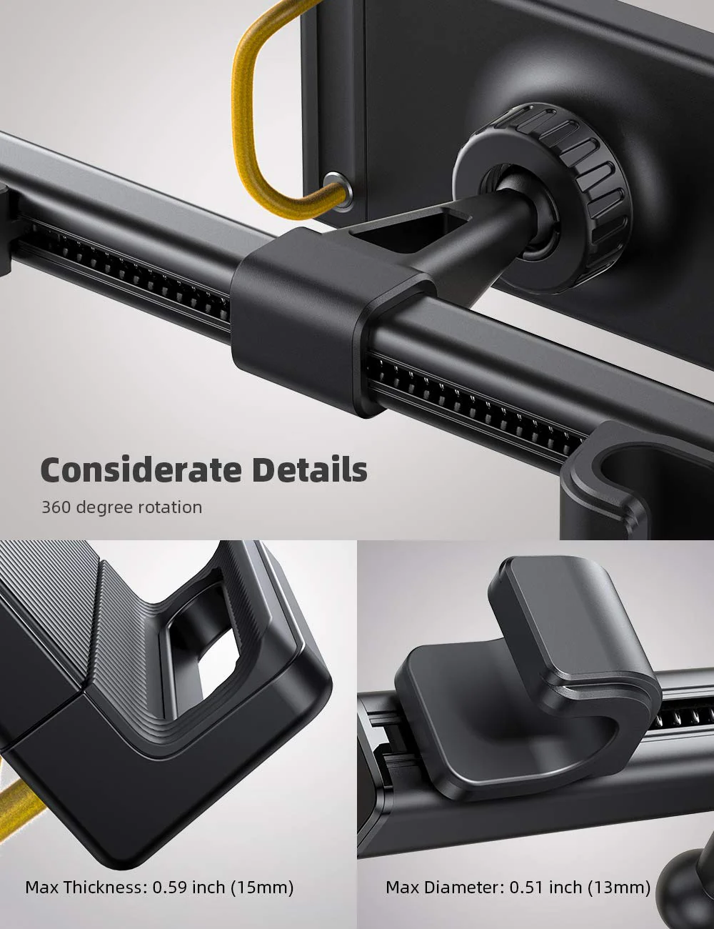 Car Tablet Holder, Headrest Tablet Mount - Lamicall Headrest Stand Cradle Compatible with Devices Such as iPad Pro Air Mini, Galaxy Tabs, Other 4.7 -12.9" Cell Phones and Tablets - Black - Image 6