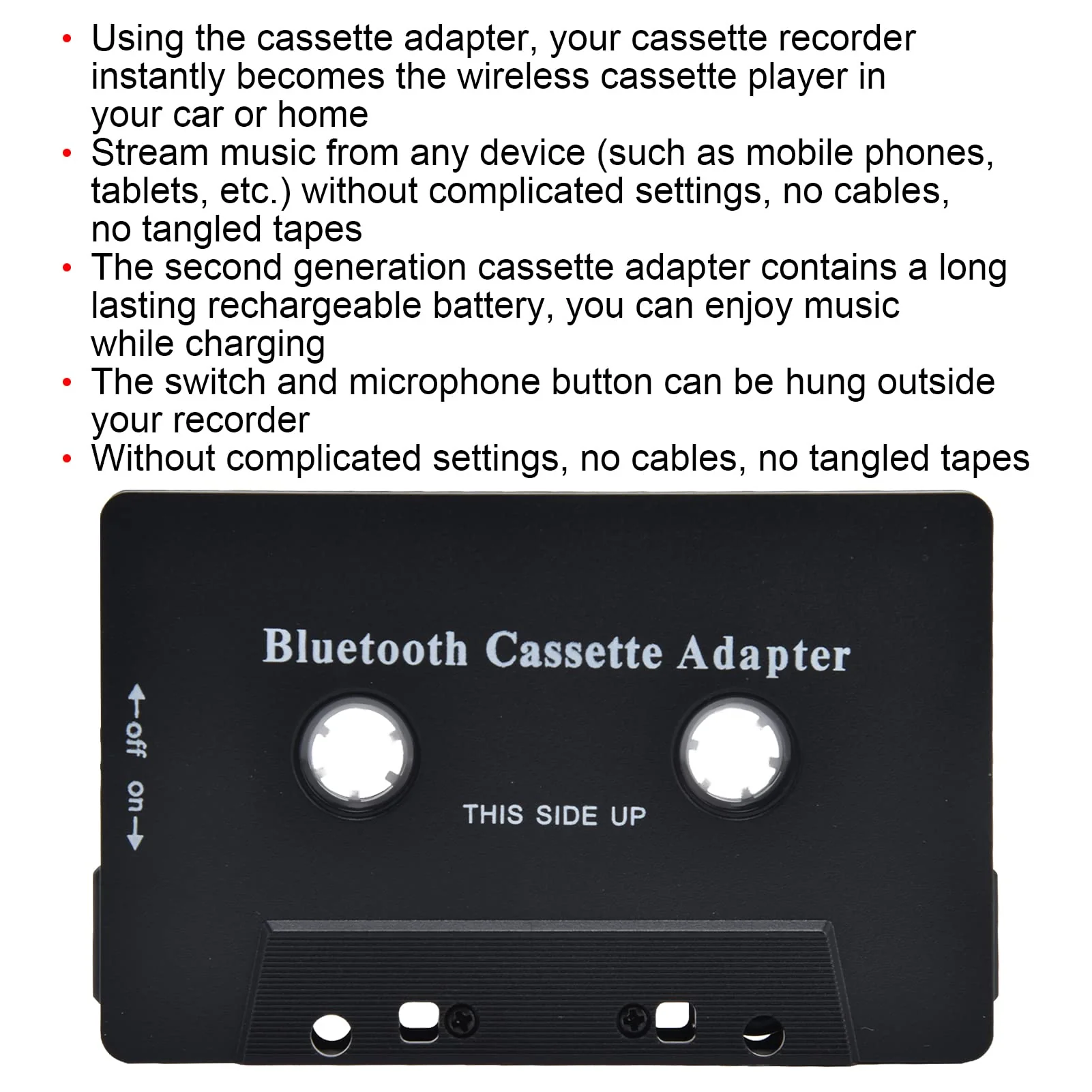 Car Tape Player Adapter Cassette Tape Player Adapter Abs Wireless Car Cassette Player Adapter Car Bluetooth Cassette Reiver Converter with USB Cable - Image 2