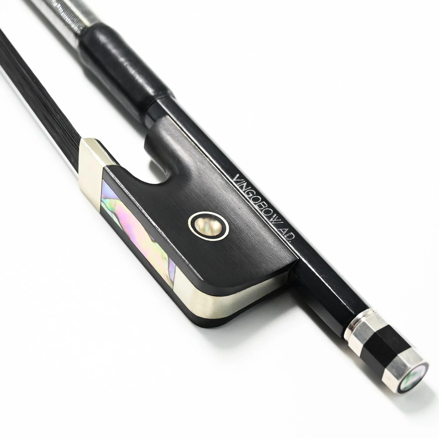 Carbon Fiber Cello Bow 3/4 Size VINGOBOW 100CB for Professional Player Parisian Eyes Ebony Frog Unbleached Mongolian Black Horse Hair Pernambuco Performance Powerful and Wild Tone - Image 5
