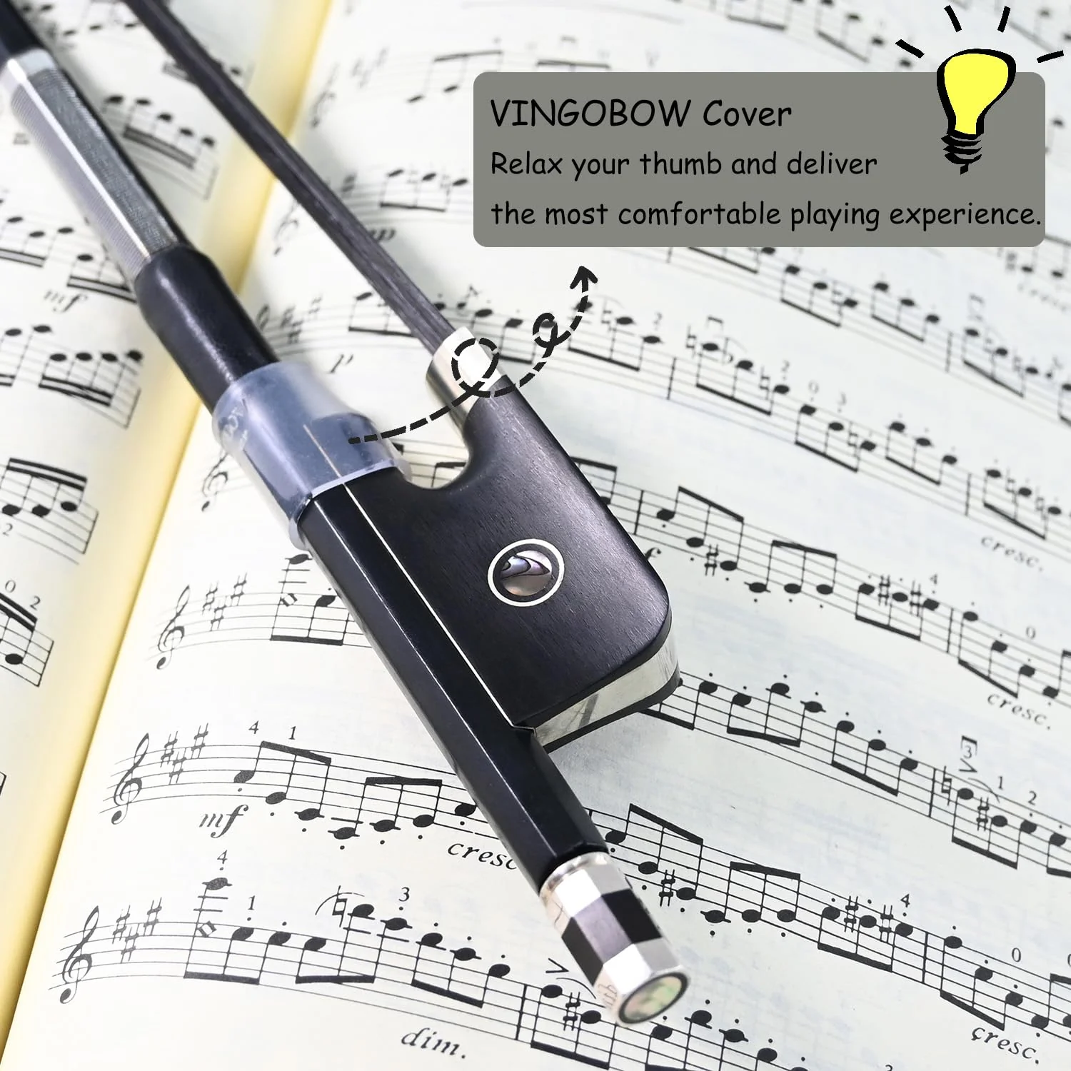Carbon Fiber Cello Bow 3/4 Size VINGOBOW 100CB for Professional Player Parisian Eyes Ebony Frog Unbleached Mongolian Black Horse Hair Pernambuco Performance Powerful and Wild Tone - Image 6