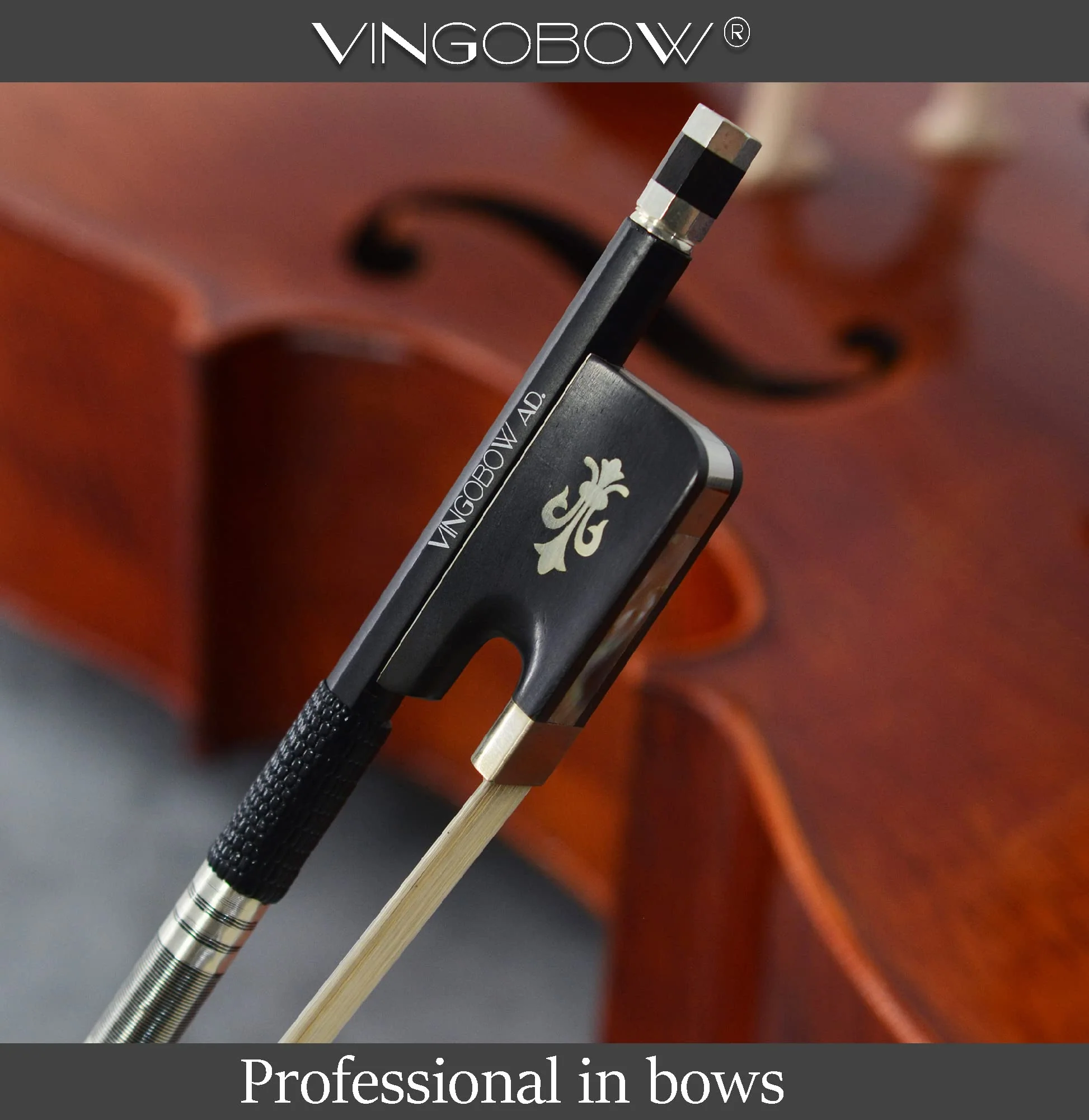 Carbon Fiber Cello Bow Natural Horsehair Unique Design with Ebony Fleur-de-Lis Frog White - Image 7