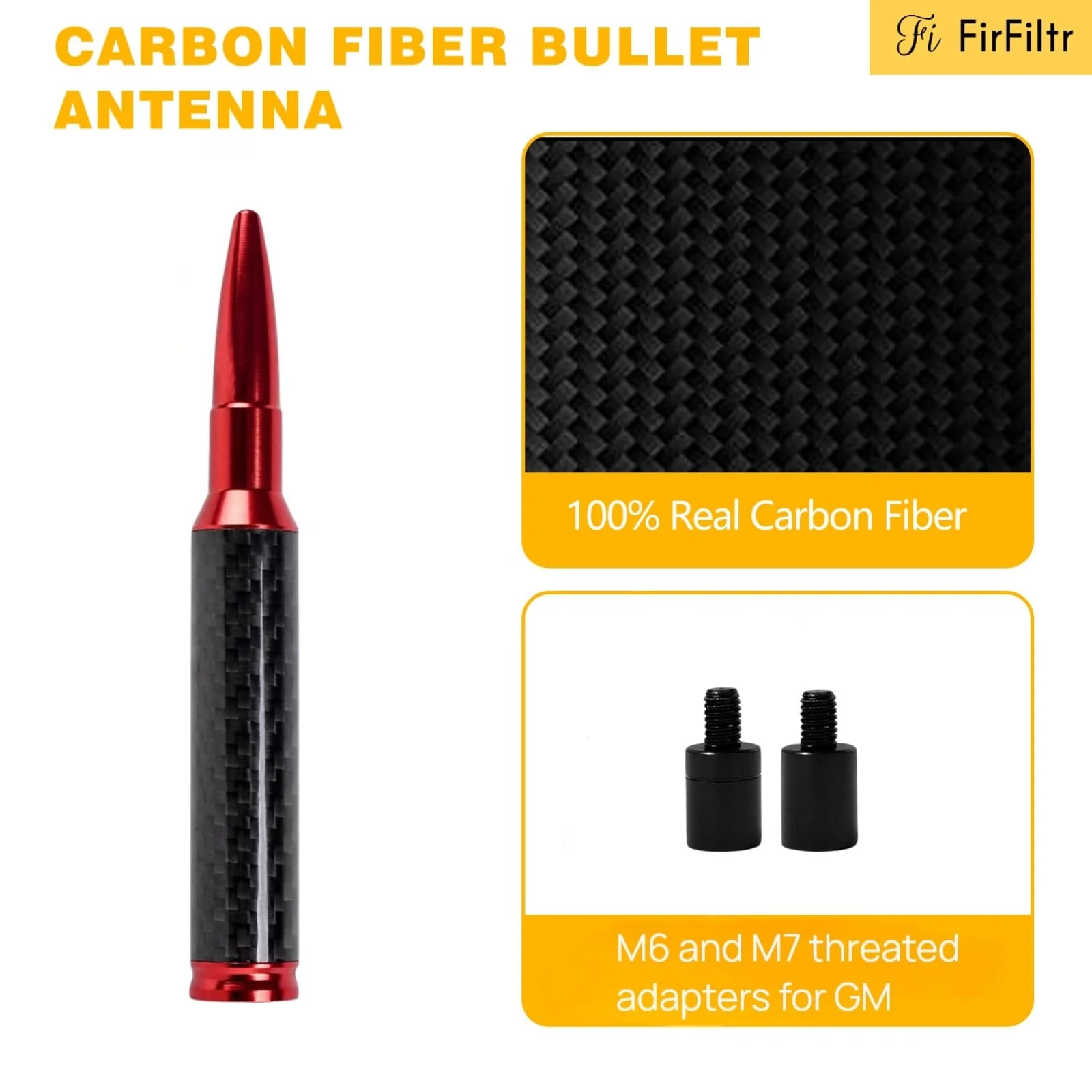 Carbon Fiber Truck Antenna for Chevy Silverado 1500 2500 3500 & GMC Sierra 1999-2025 2026,Chevy Silverado Antenna Truck Accessories,Short Car Video Antennas (5.5''-Red Carbon Fiber 50 Cal Bullet) Red 5.5 inch - Image 3