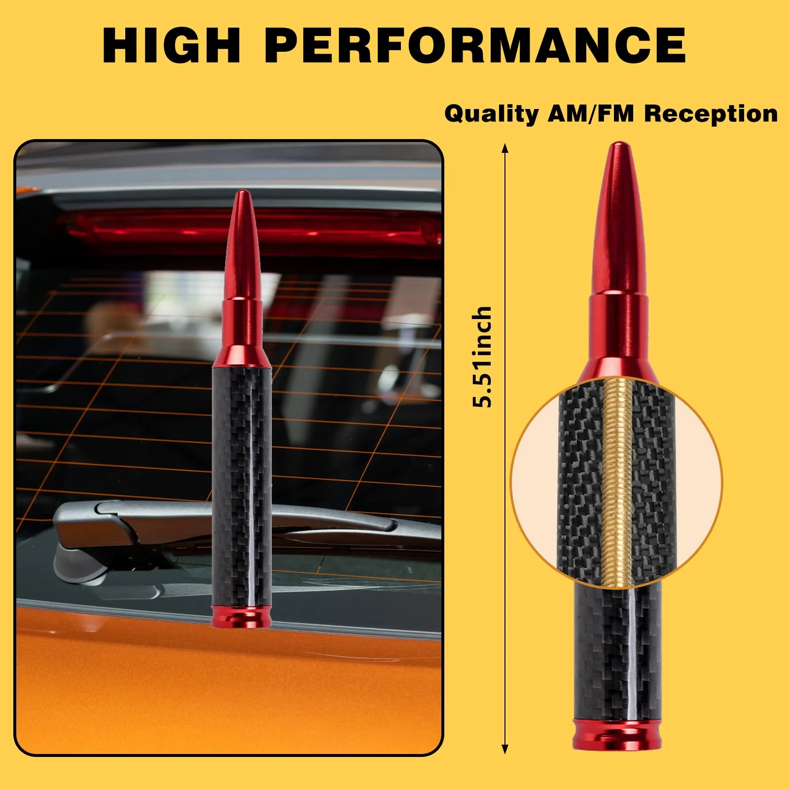 Carbon Fiber Truck Antenna for Chevy Silverado 1500 2500 3500 & GMC Sierra 1999-2025 2026,Chevy Silverado Antenna Truck Accessories,Short Car Video Antennas (5.5''-Red Carbon Fiber 50 Cal Bullet) Red 5.5 inch - Image 5