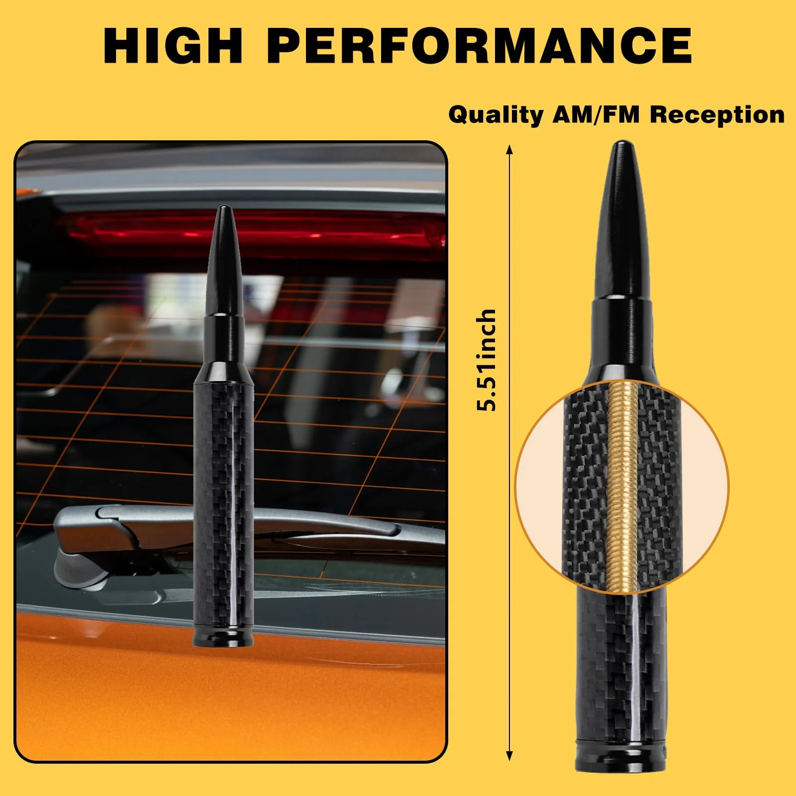 Carbon Fiber Truck Antenna for Chevy Silverado 1500 2500 3500 & GMC Sierra 1999-2025,Chevy Silverado Antenna Truck Accessories,Short Car Video Antennas (5.5''-Black Carbon Fiber 50 Cal Bullet) Black 5.5 inch - Image 5