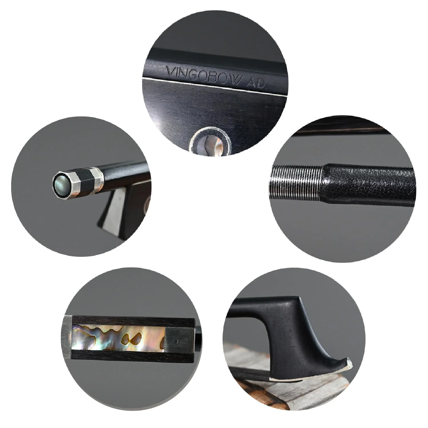 Carbon Fiber Violin Bow 4/4 Size VINGOBOW 100VB 74.5 cm Full 4 4 for Advanced Student Straight Parisian Eyes Ebony Frog Unbleached Mongolian Black Horse Hair Powerful and Wild Tone Smooth Screw Black haired - Image 3