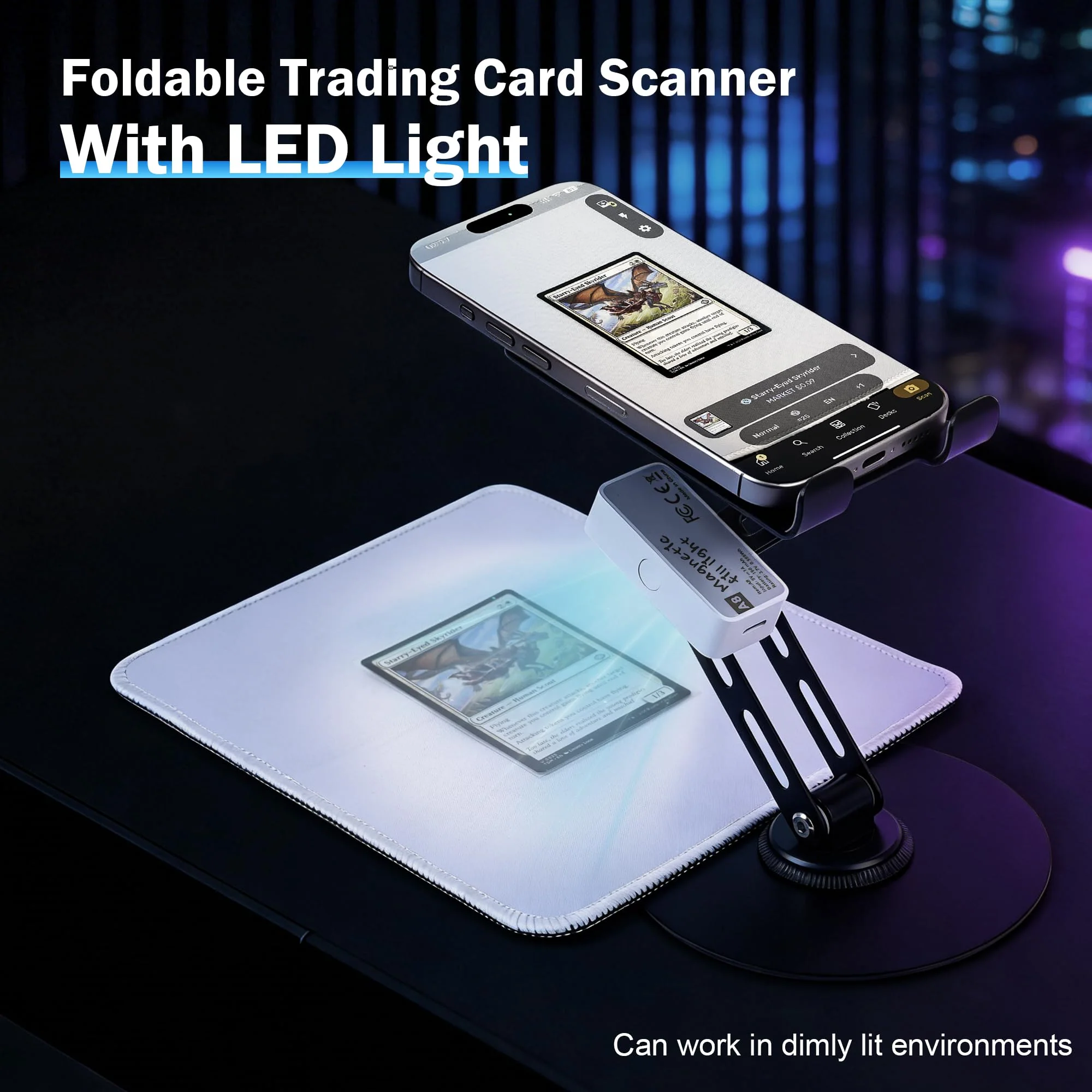 Card Scanner for Trading Cards–MTG & TCG Card Scanner Stand with Magnetic LED Light,Foldable Phone Holder for Scanning,Cards Quickly Scan and Price Check,Available for ManaBox with LED Light - Image 2