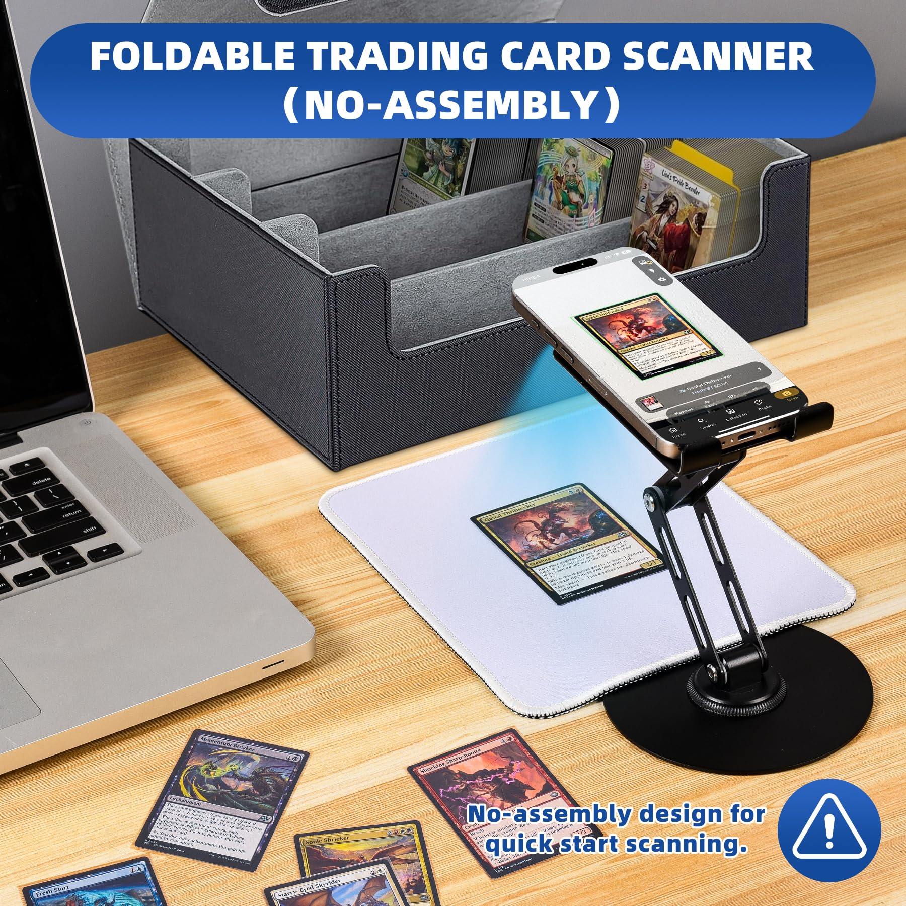 Card Scanner for Trading Cards–MTG & TCG Card Scanner Stand with Magnetic LED Light,Foldable Phone Holder for Scanning,Cards Quickly Scan and Price Check,Available for ManaBox with LED Light - Image 4