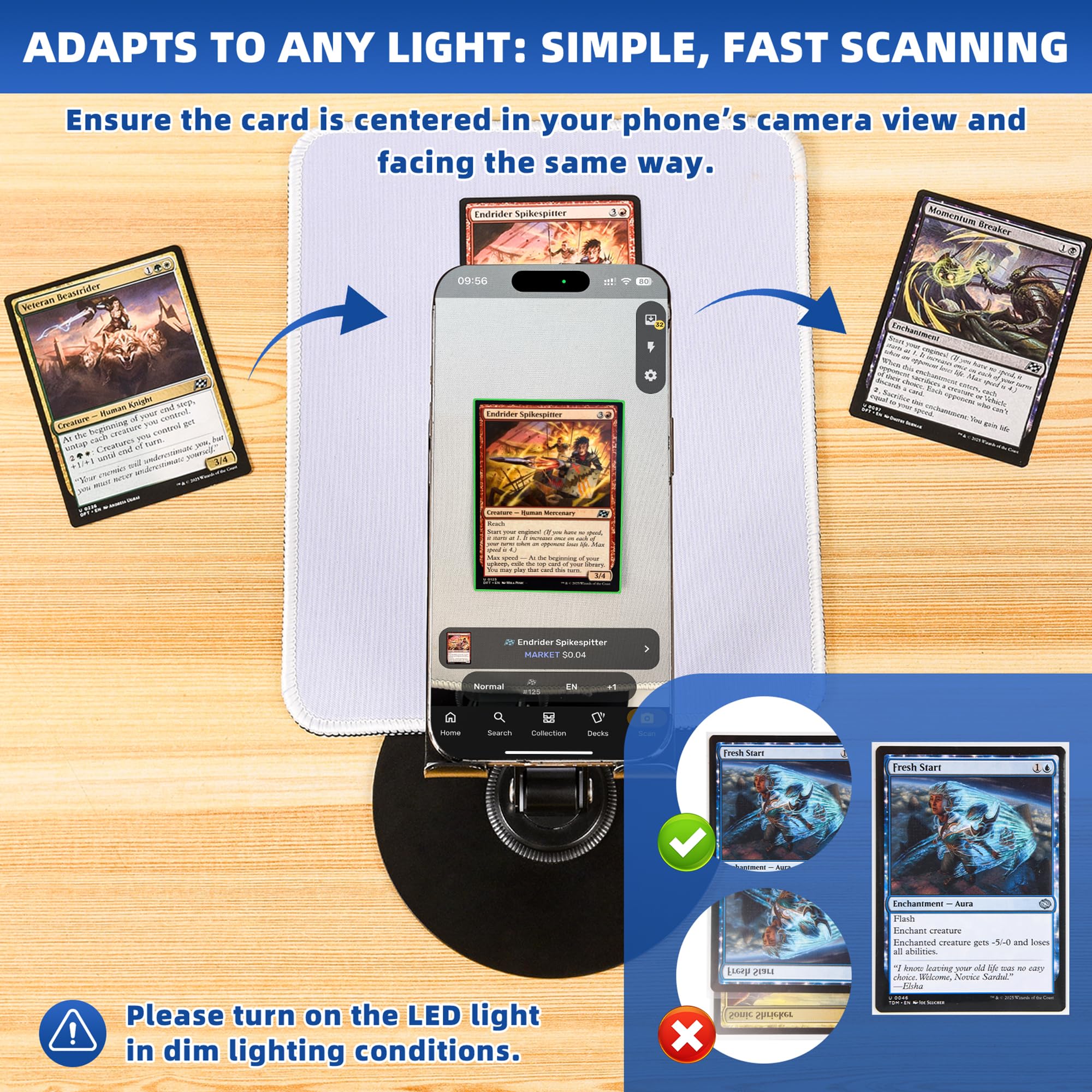 Card Scanner for Trading Cards–MTG & TCG Card Scanner Stand with Magnetic LED Light,Foldable Phone Holder for Scanning,Cards Quickly Scan and Price Check,Available for ManaBox with LED Light - Image 6