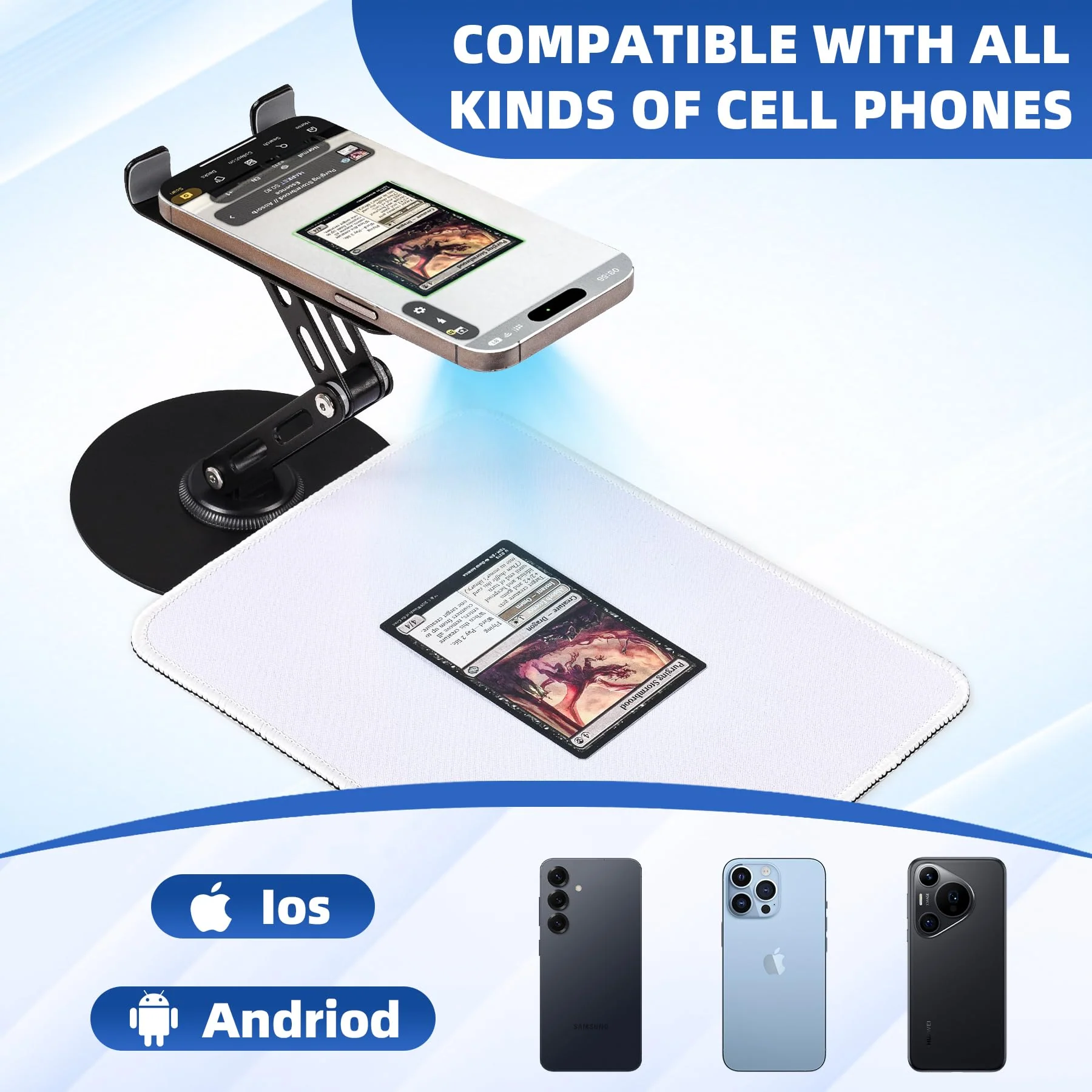 Card Scanner for Trading Cards–MTG & TCG Card Scanner Stand with Magnetic LED Light,Foldable Phone Holder for Scanning,Cards Quickly Scan and Price Check,Available for ManaBox with LED Light - Image 7