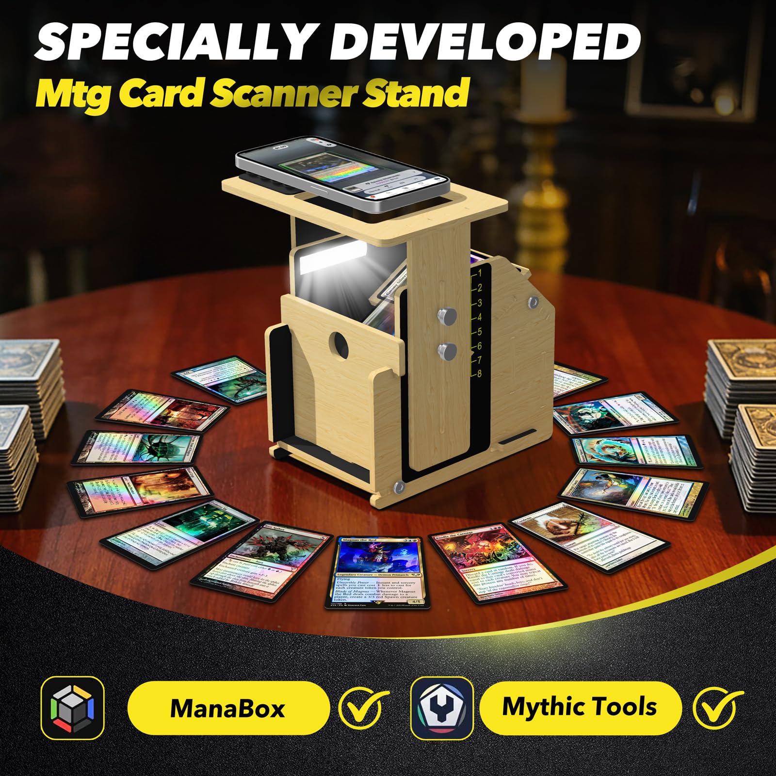 Card Scanner Stand for Trading Cards – MTG & TCG Card Scanner Stand with Light, Quickly Scan and Price Check Sleeved and Unsleeved Collectible Cards, Compatible with ManaBox App - Image 2