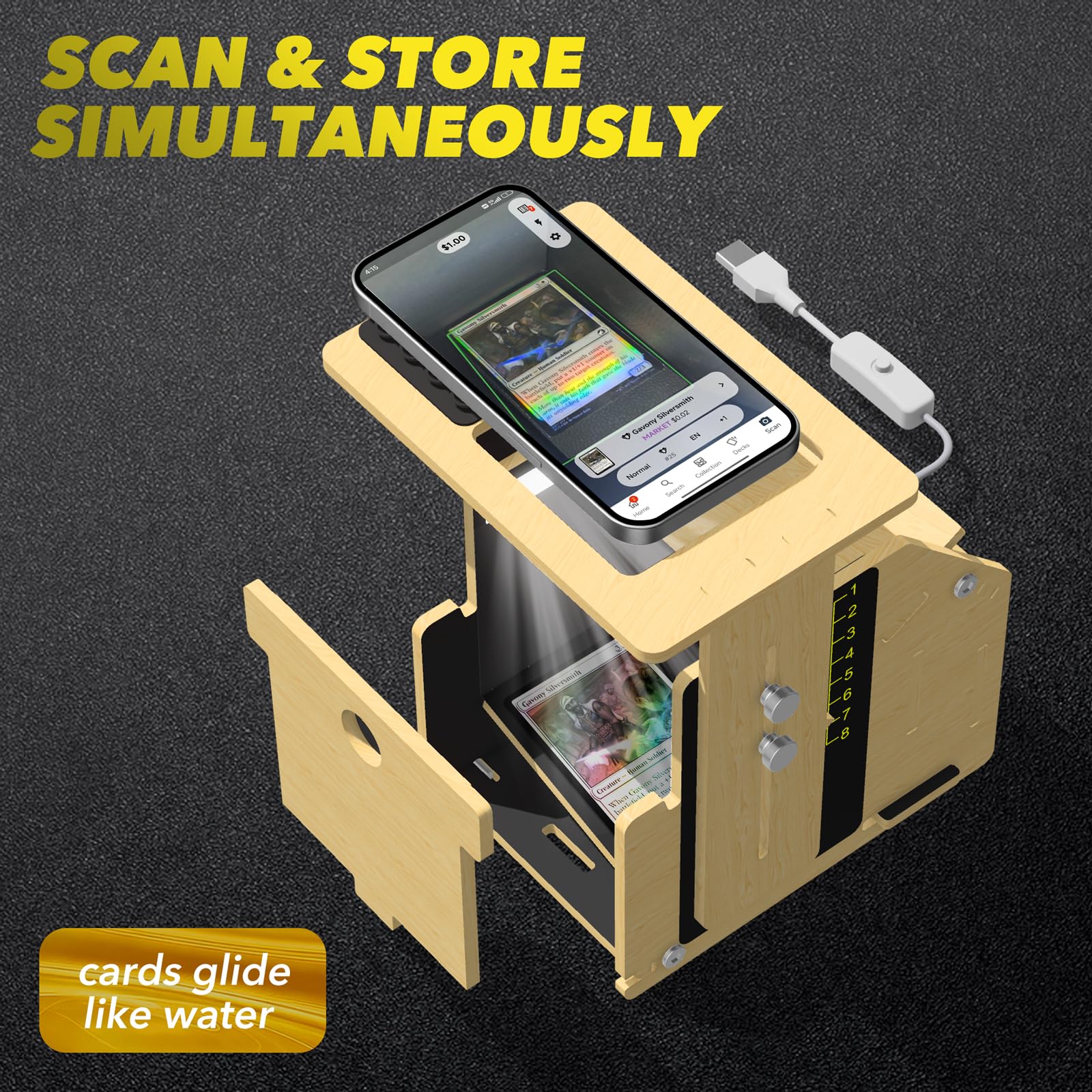Card Scanner Stand for Trading Cards – MTG & TCG Card Scanner Stand with Light, Quickly Scan and Price Check Sleeved and Unsleeved Collectible Cards, Compatible with ManaBox App - Image 5