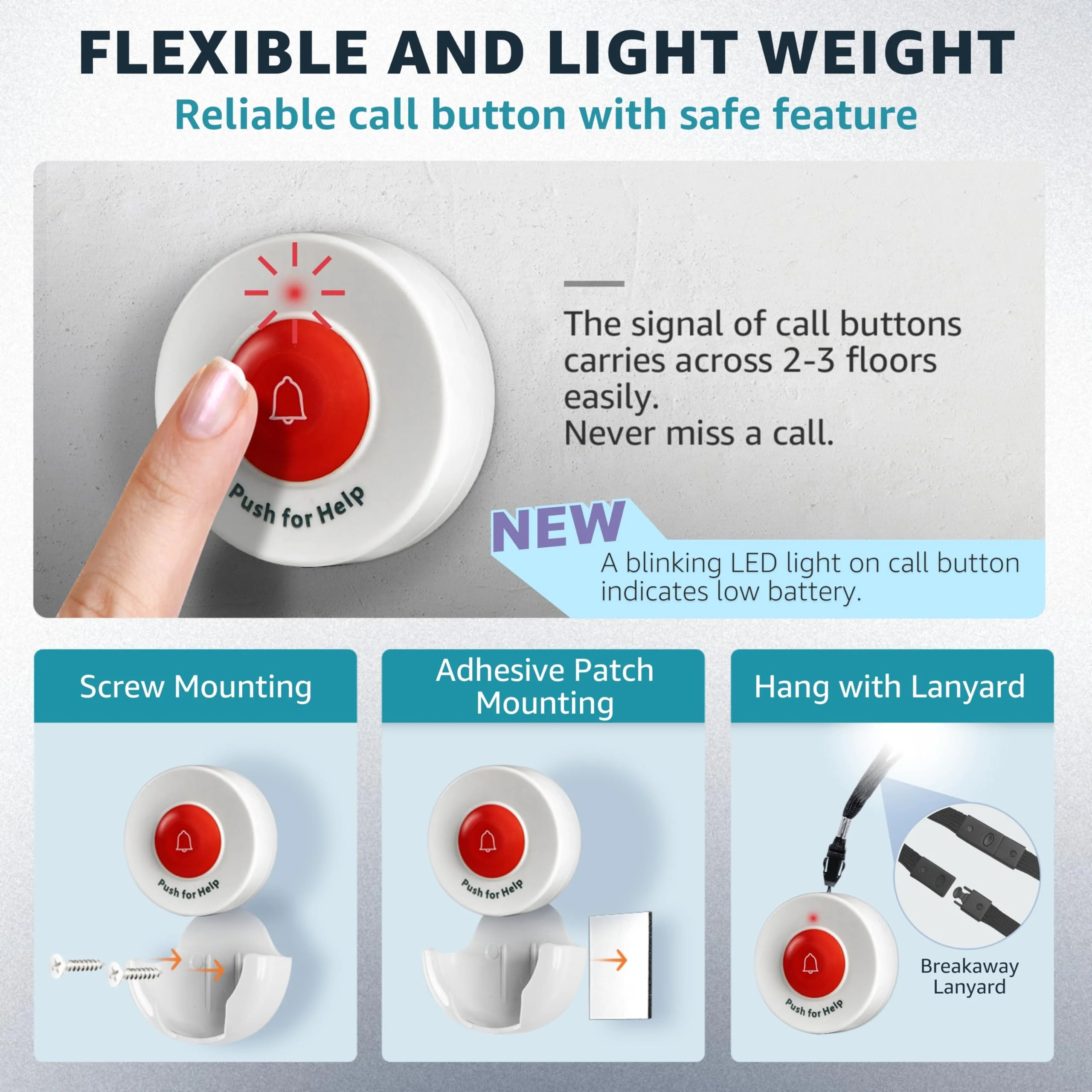 Caregiver Pager for Elderly Adults Nurse 6 Call Buttons for Elderly at Home Seniors Patients Nurse Call Light Monitoring System Alert Button Bed Alarm Buzzer Emergency Clinic 6 Call Buttons + 1 Receiver - Image 4