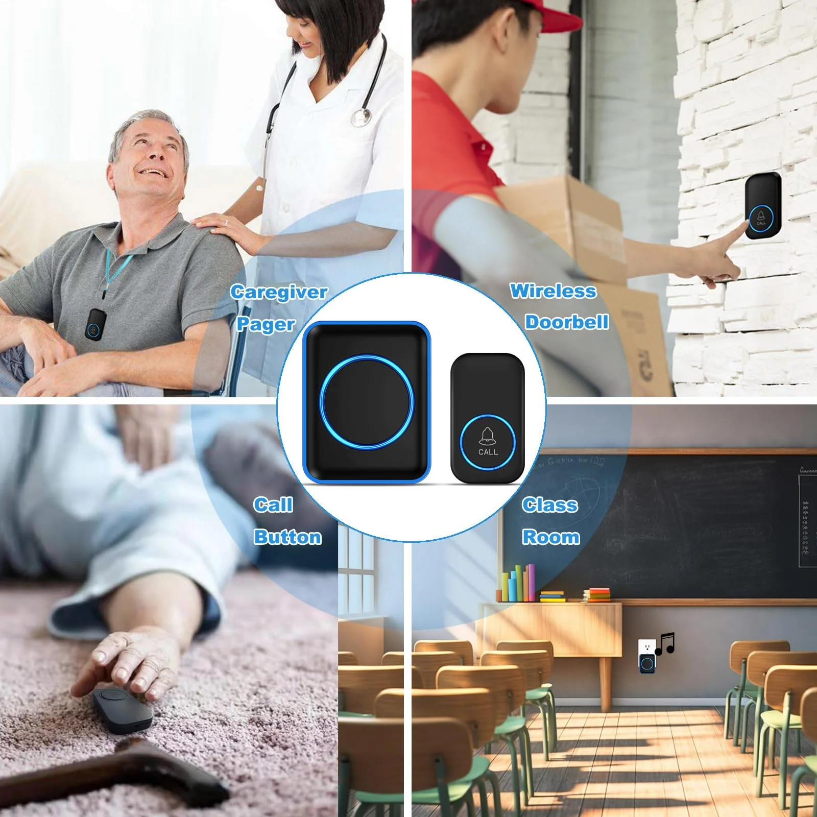 Caregiver Pager, FullHouse Wireless Call Button 1000+ Feet, SOS Alert Nurse Calling Elderly Fall Help System for Patient/Disabled Monitoring at Home, IP55 Waterproof 1 Call Button + 1 Receiver - Image 5