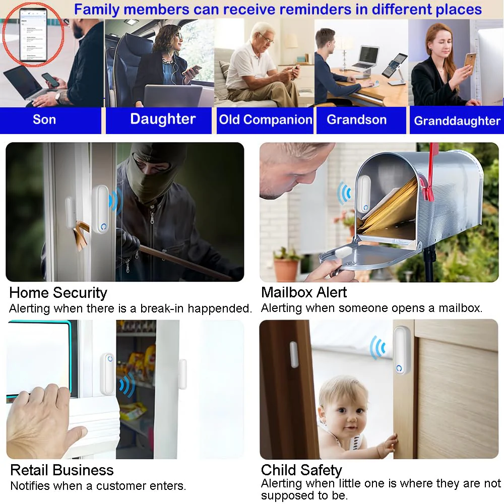 Caregiver Pager WiFi Door Alarms for Dementia Patients with Phone App,WiFi Smart Door Sensor Alarm for Kid Safety/Home Security/Elderly/Business/Store/Mailbox(2 Sensor 1 Gateway) - Image 3
