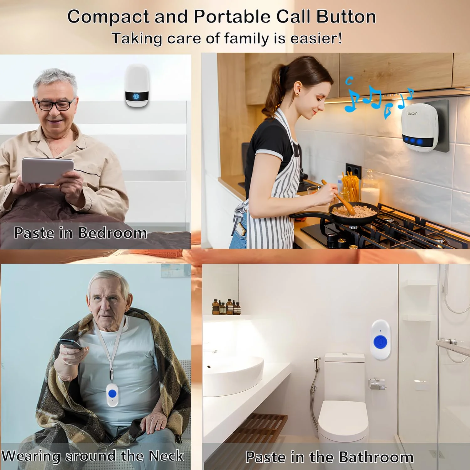 Caregiver Pager Wireless Call Button Call Bell Call Light Alert Button for Home/Elderly/Patients/Disabled Nurse Alert System Emergency Button 3 Plugin Receivers 5 Waterproof Transmitters 5 Transmitter + 3 Plug-in Receiver - Image 4