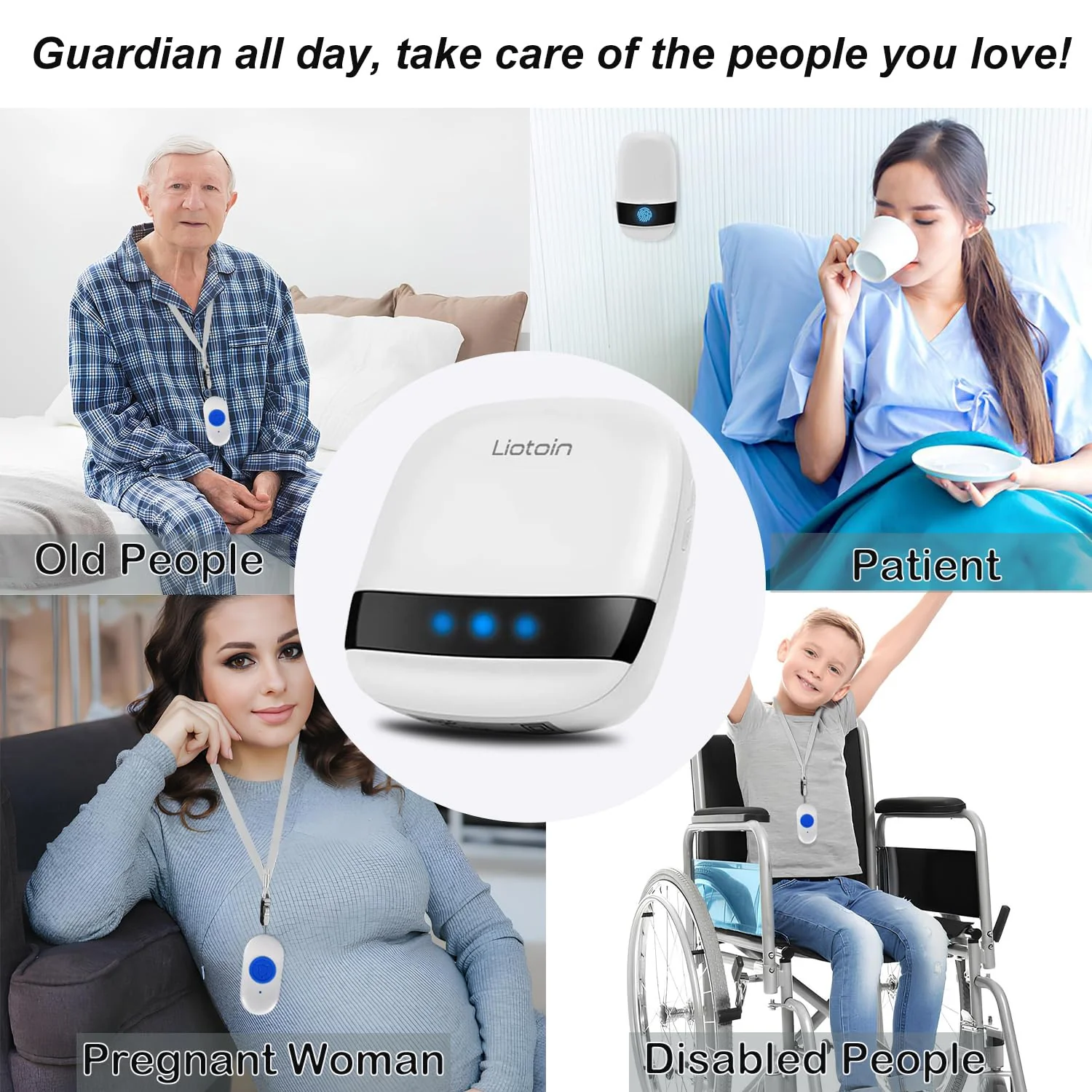 Caregiver Pager Wireless Call Button Call Bell Call Light Alert Button for Home/Elderly/Patients/Disabled Nurse Alert System Emergency Button 3 Plugin Receivers 5 Waterproof Transmitters 5 Transmitter + 3 Plug-in Receiver - Image 5