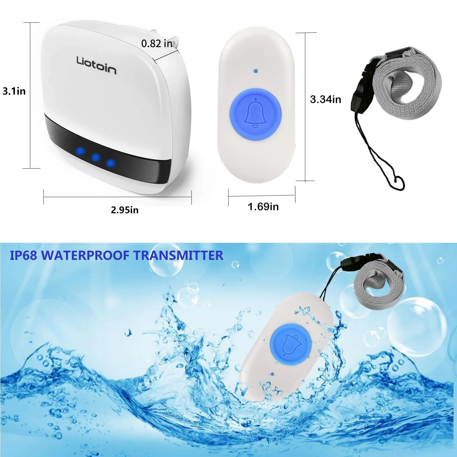 Caregiver Pager Wireless Call Button Call Bell Call Light Alert Button for Home/Elderly/Patients/Disabled Nurse Alert System Emergency Button 3 Plugin Receivers 5 Waterproof Transmitters 5 Transmitter + 3 Plug-in Receiver - Image 6