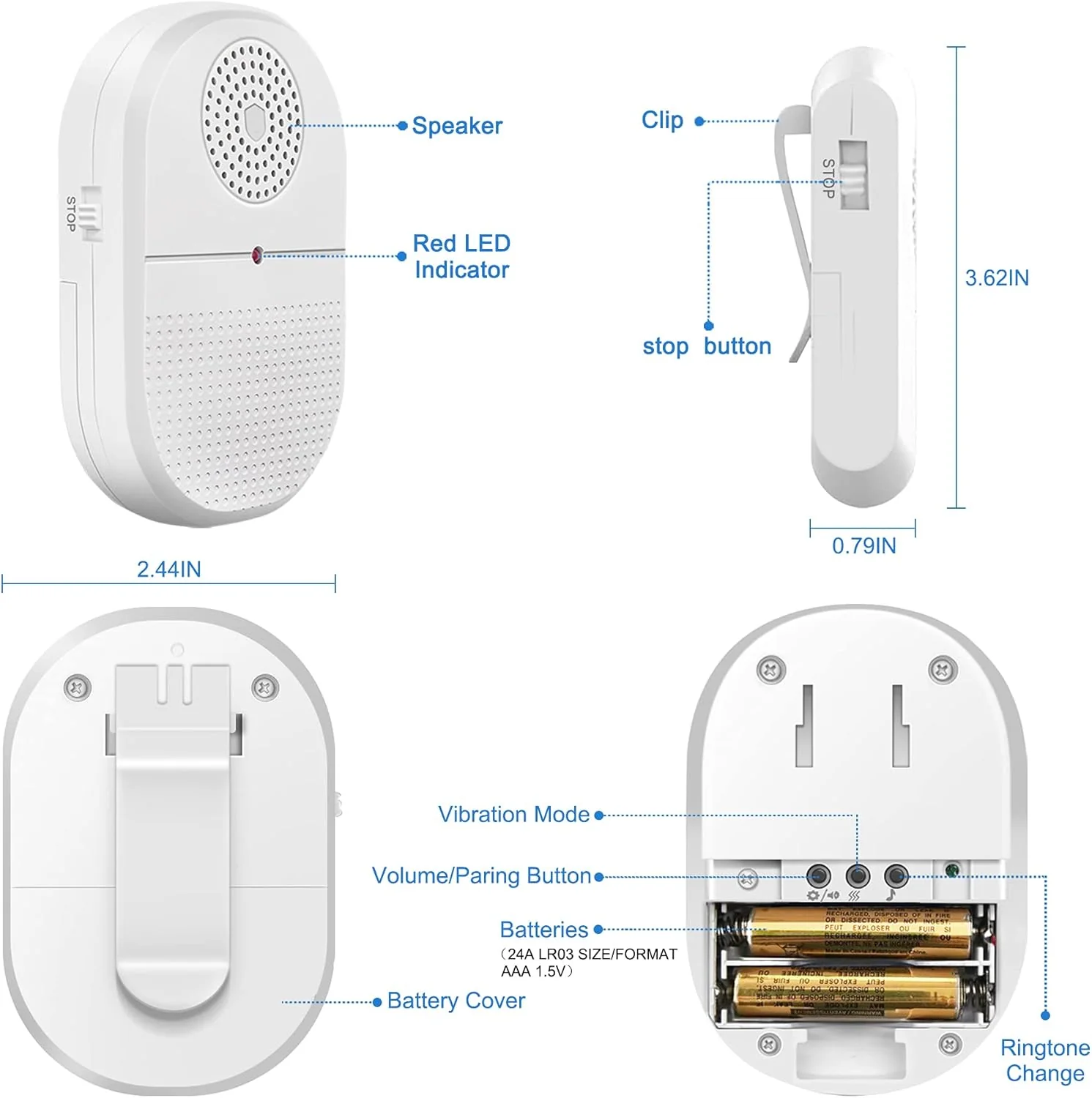 Caregiver Pager Wireless Call Button for Hard of Hearing Waterproof 500FT Vibration Nurse Calling Alert System for Home Elderly Monitoring Disabled/Patient/Seniors (2+2) - Image 3